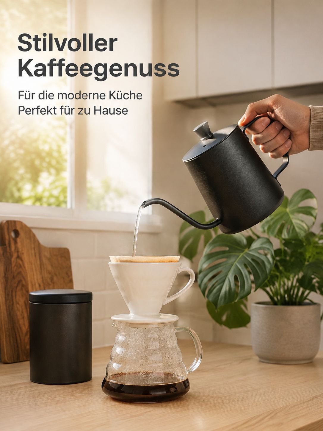 Tragbare Handfilter-Kaffeekanne aus Edelstahl mit langem Ausguss für den Hausgebrauch