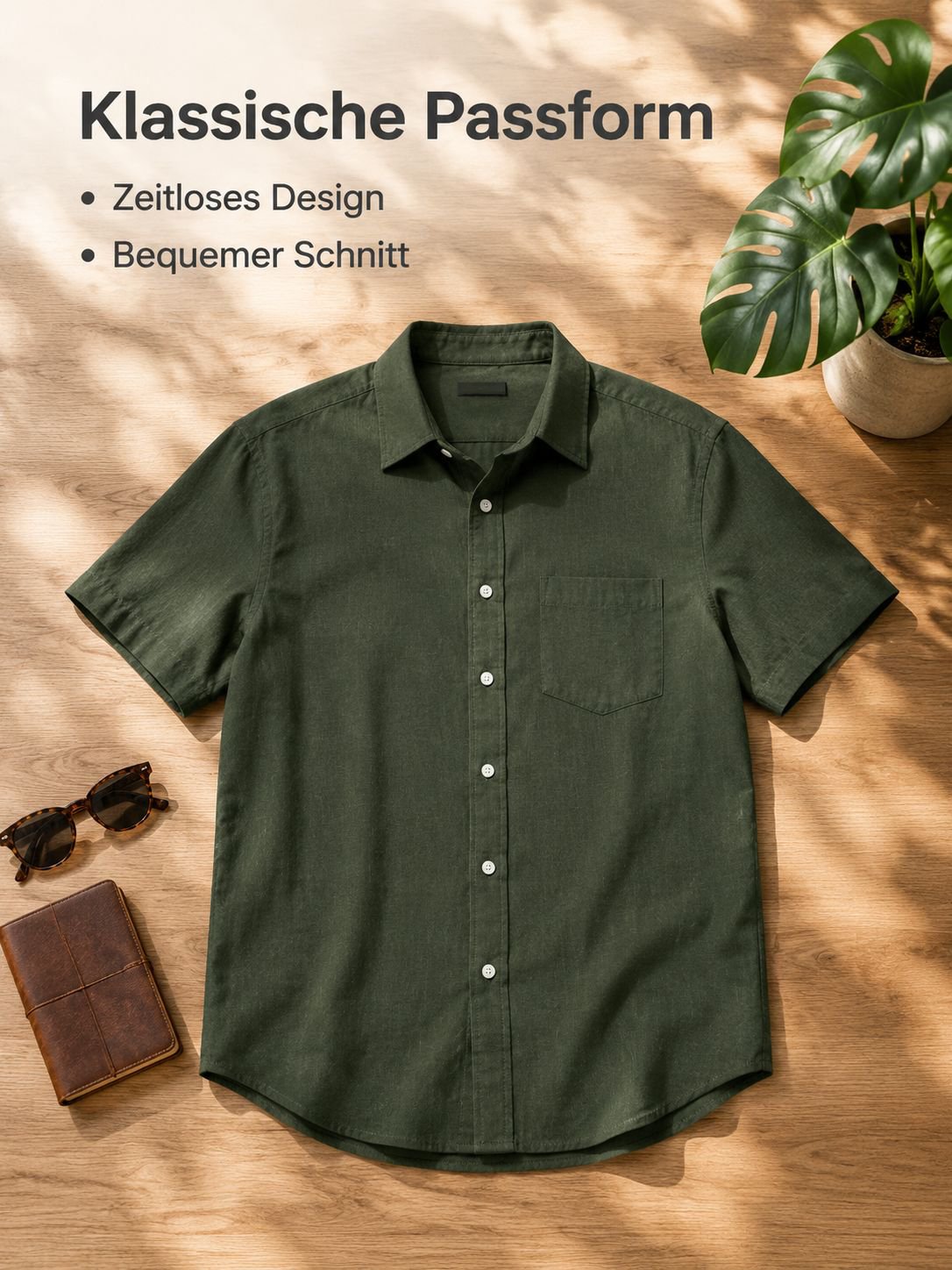 Alimens & Gentle Herren Leinen Kurzarmhemd Knitterfrei Freizeit Strand Sommer Elastisch