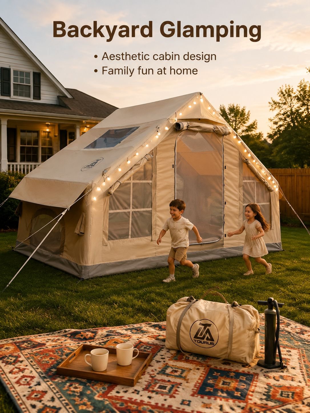 All-weather inflatable tent for family camping
