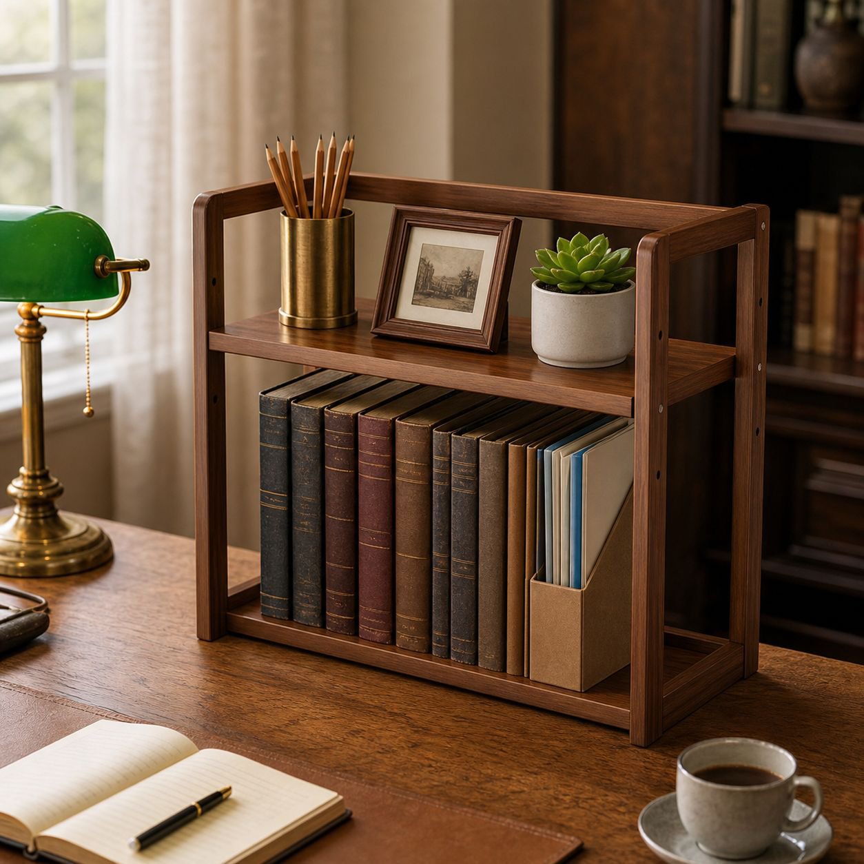 Solid Wood Adjustable Desktop Storage Shelf, Home Display Organizer