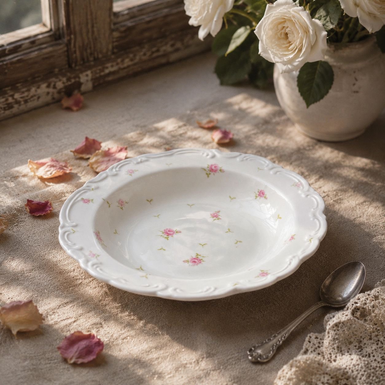 Plato de cerámica con relieve de rosa
