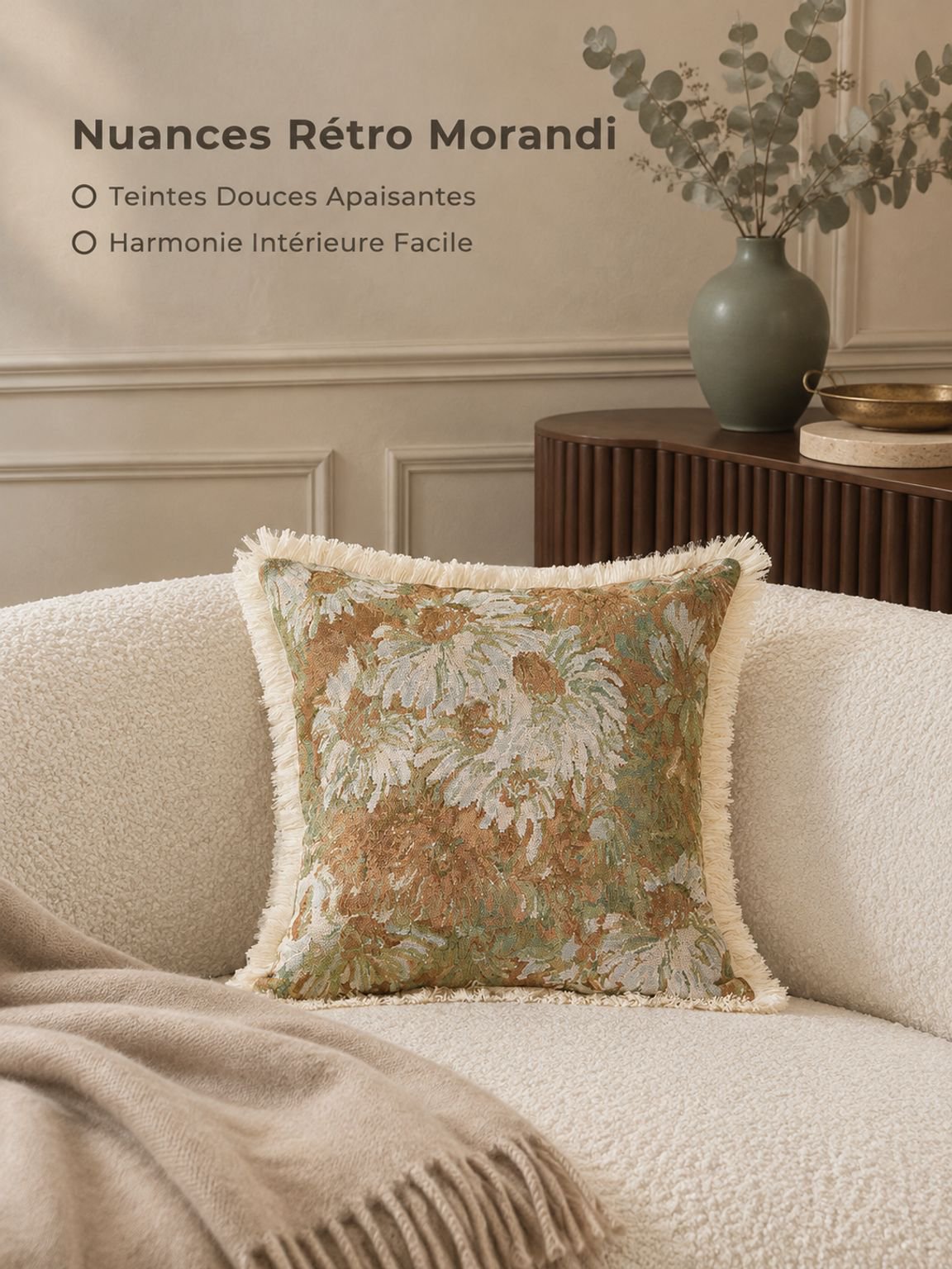 Coussin décoratif rétro en coton et lin