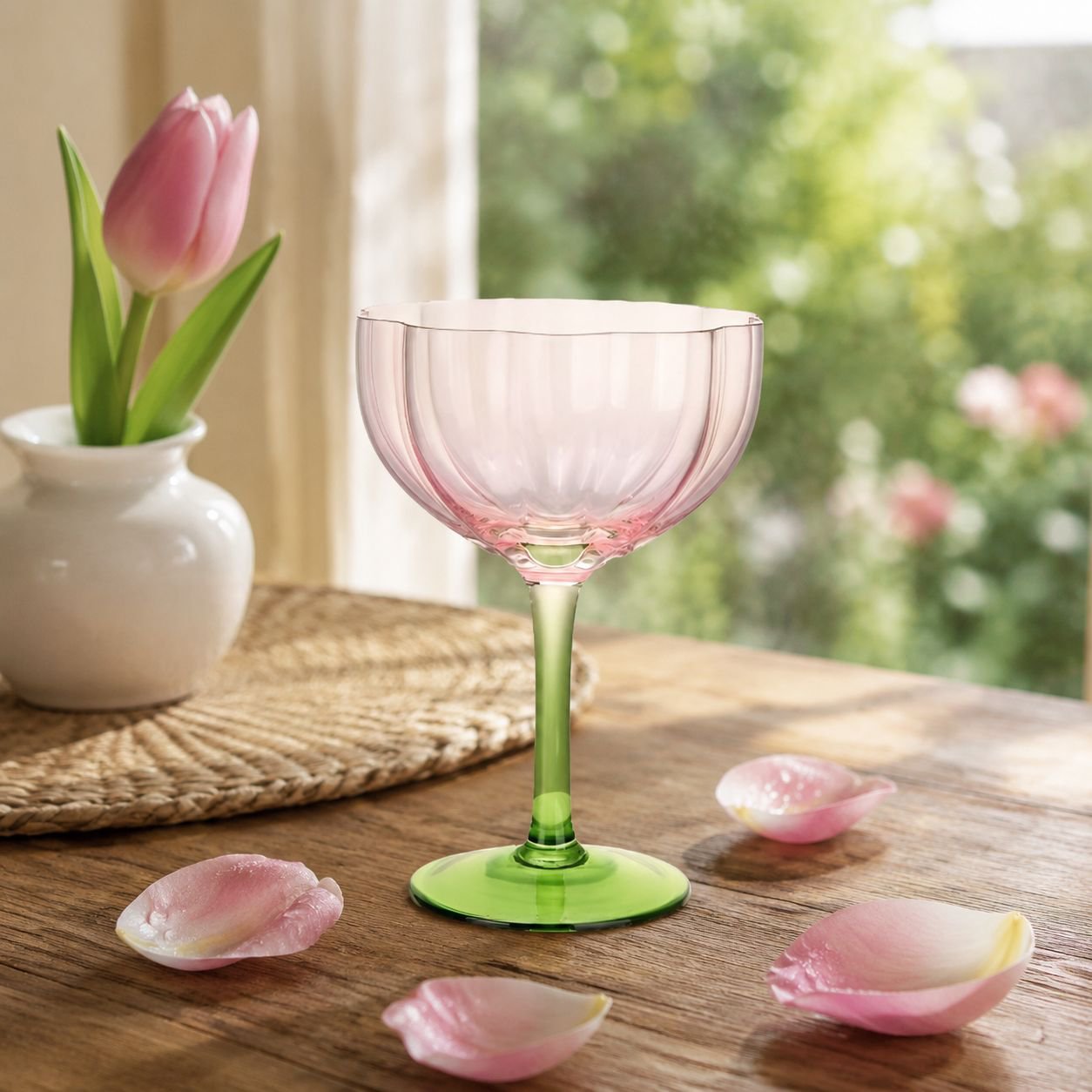 Crystal glass high footed red wine glass short petal champagne glass
