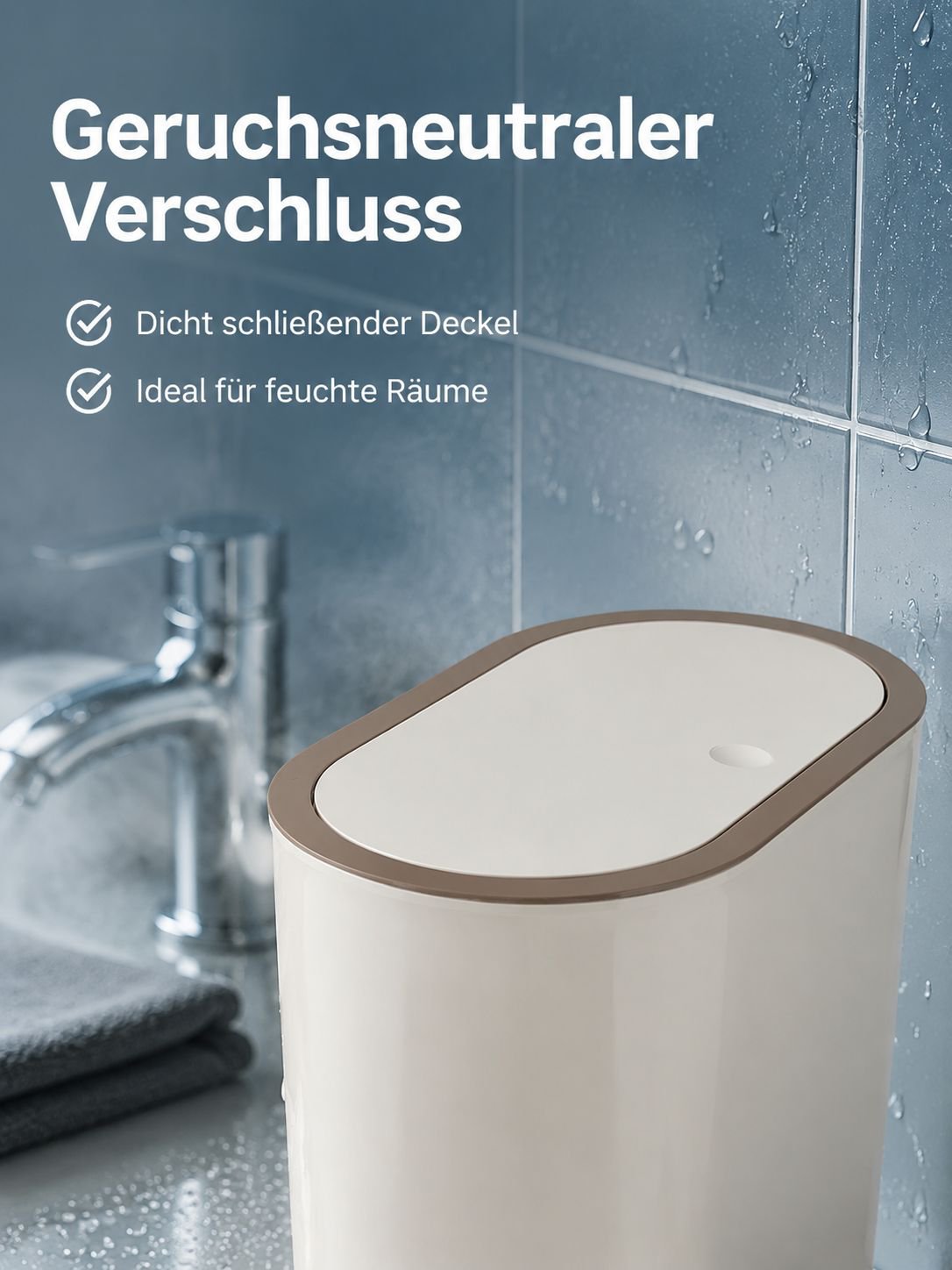Schlanker, geruchsdichter Mülleimer für Badezimmer, großer Aufbewahrungseimer mit Druckdeckel