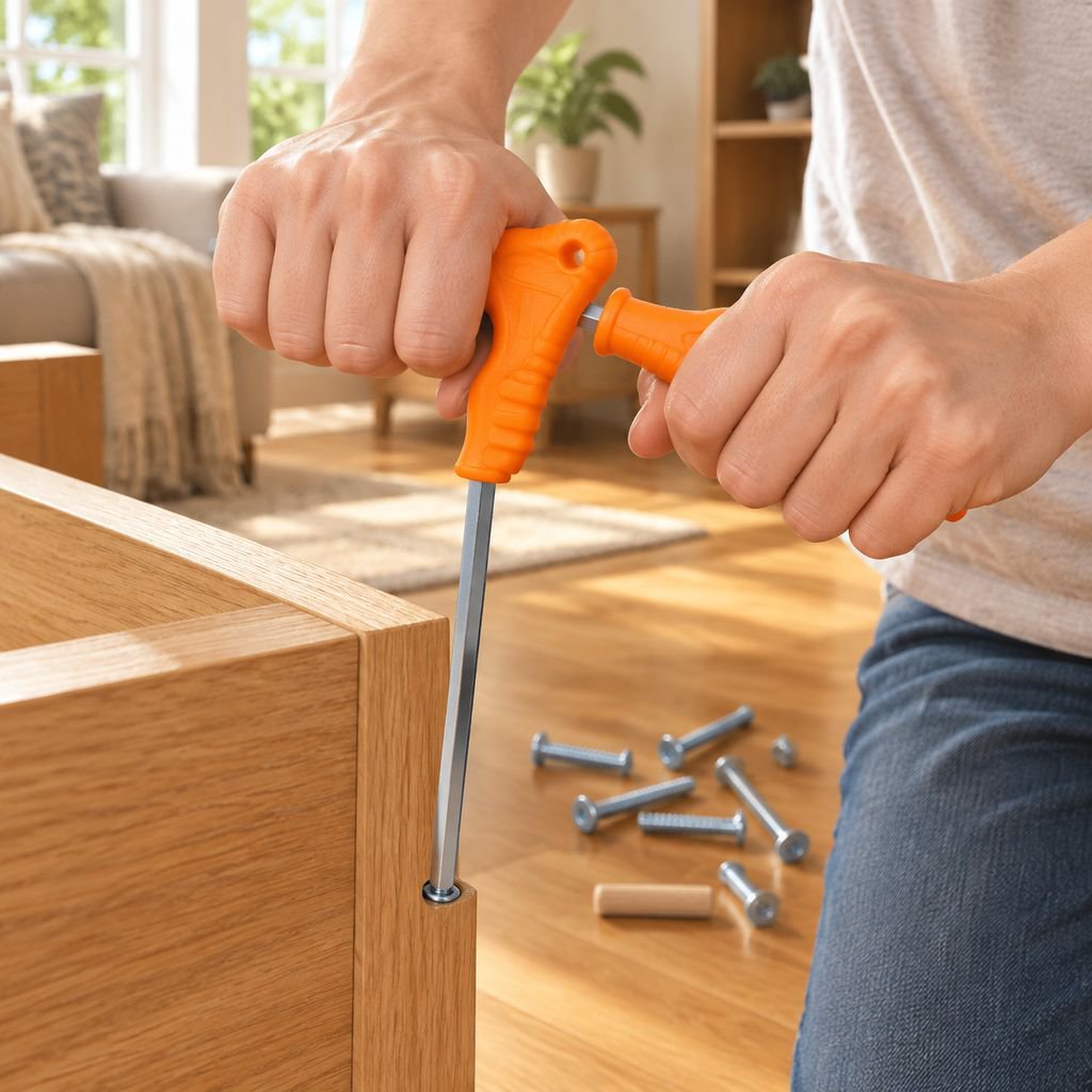 Close-up of ergonomic T-handle on hex key wrench