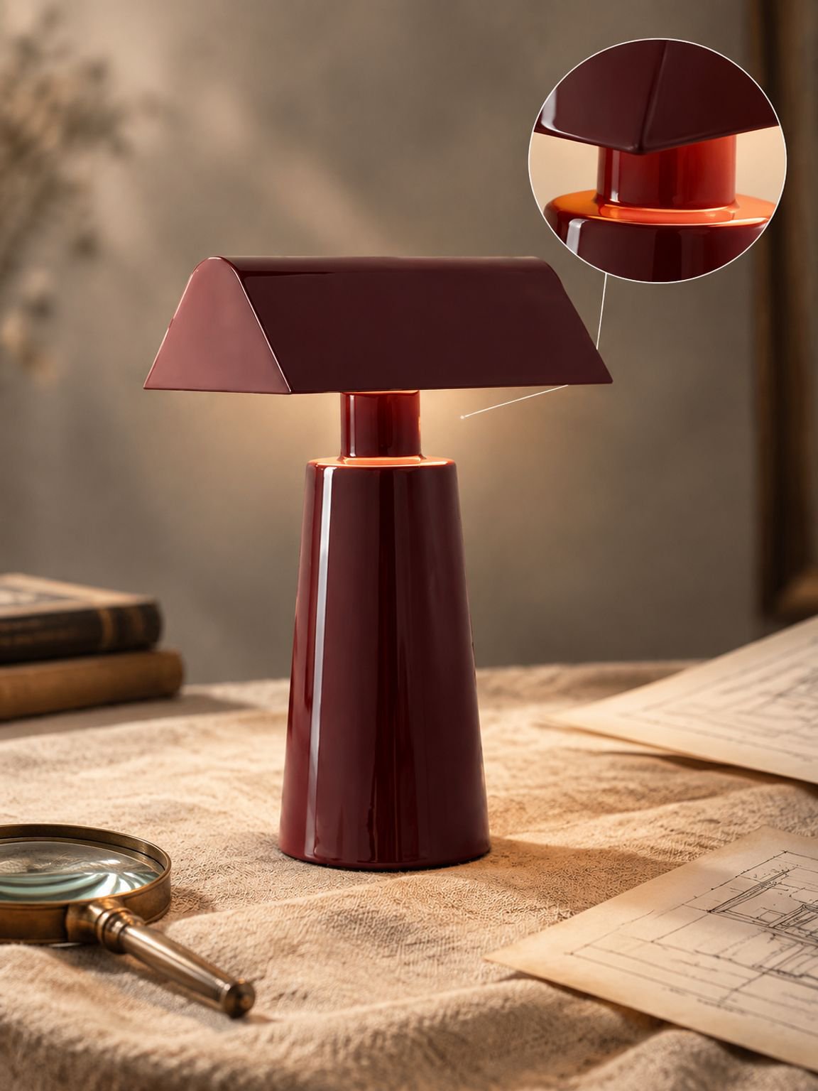 Detailansicht der Retro-Tischlampe mit LED-Licht