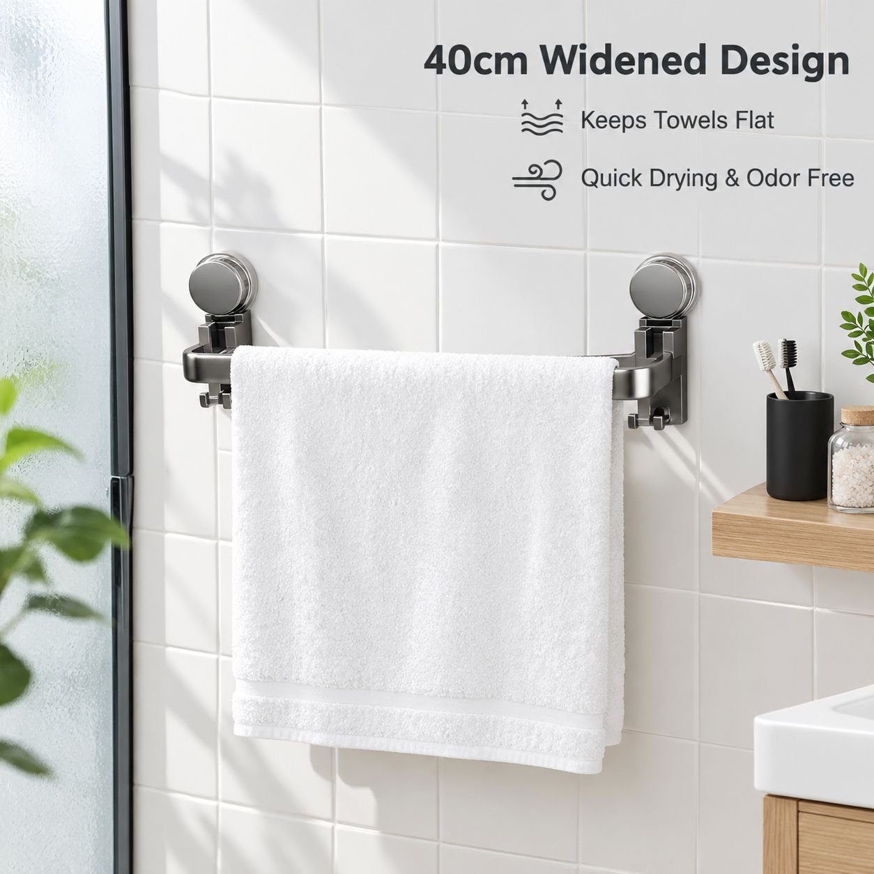Gun Grey Carbon Steel Suction Cup Towel Bar Wall Mounted Punch-Free Bathroom Towel Rack