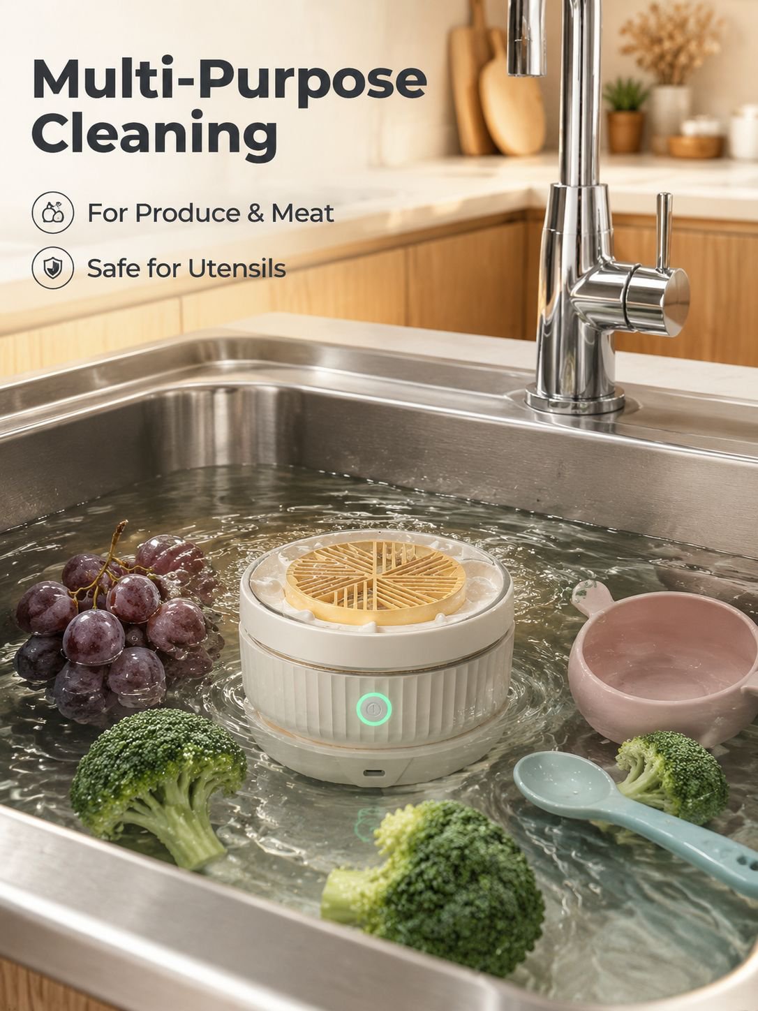 Wireless electric fruit and vegetable washing and purifying machine, food washing machine, removes p
