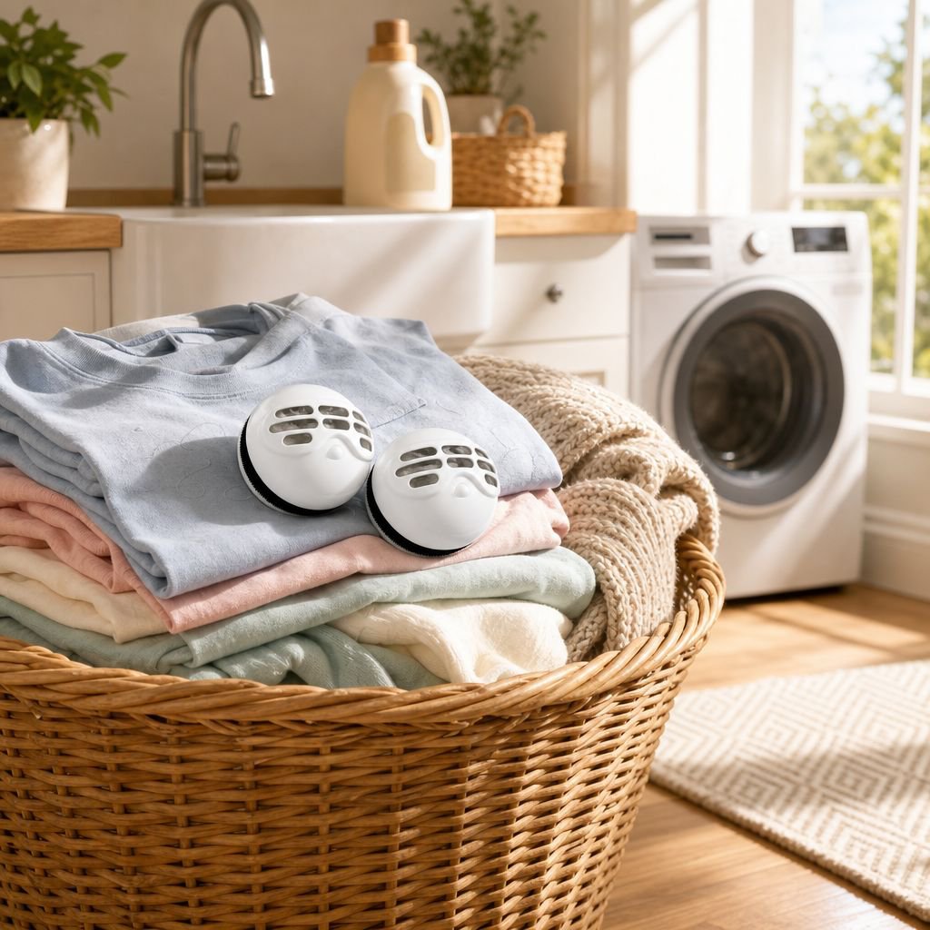 Laundry ball for washing machine hair removal in use