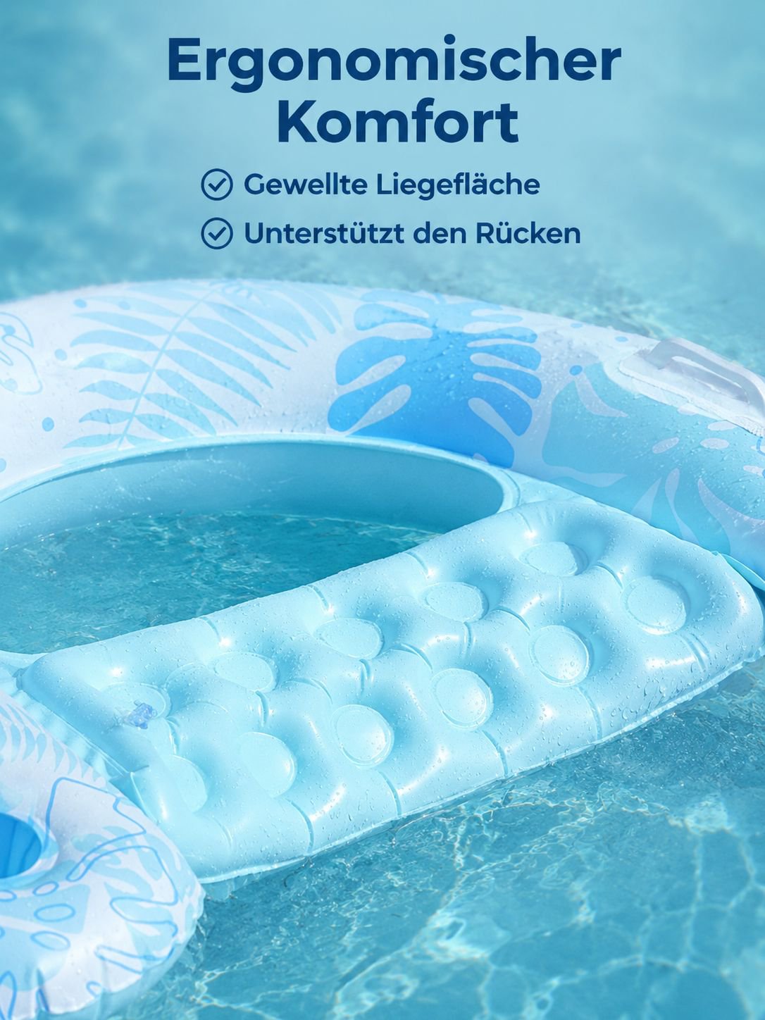 U-förmiger Liegesessel mit Sonnenschutz und schwimmendem Rumpf