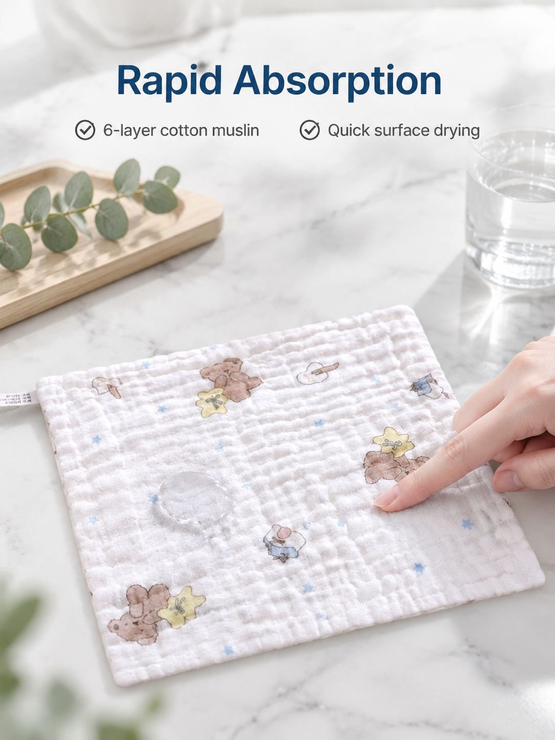 Close-up of lightweight cotton gauze fabric for a baby face towel