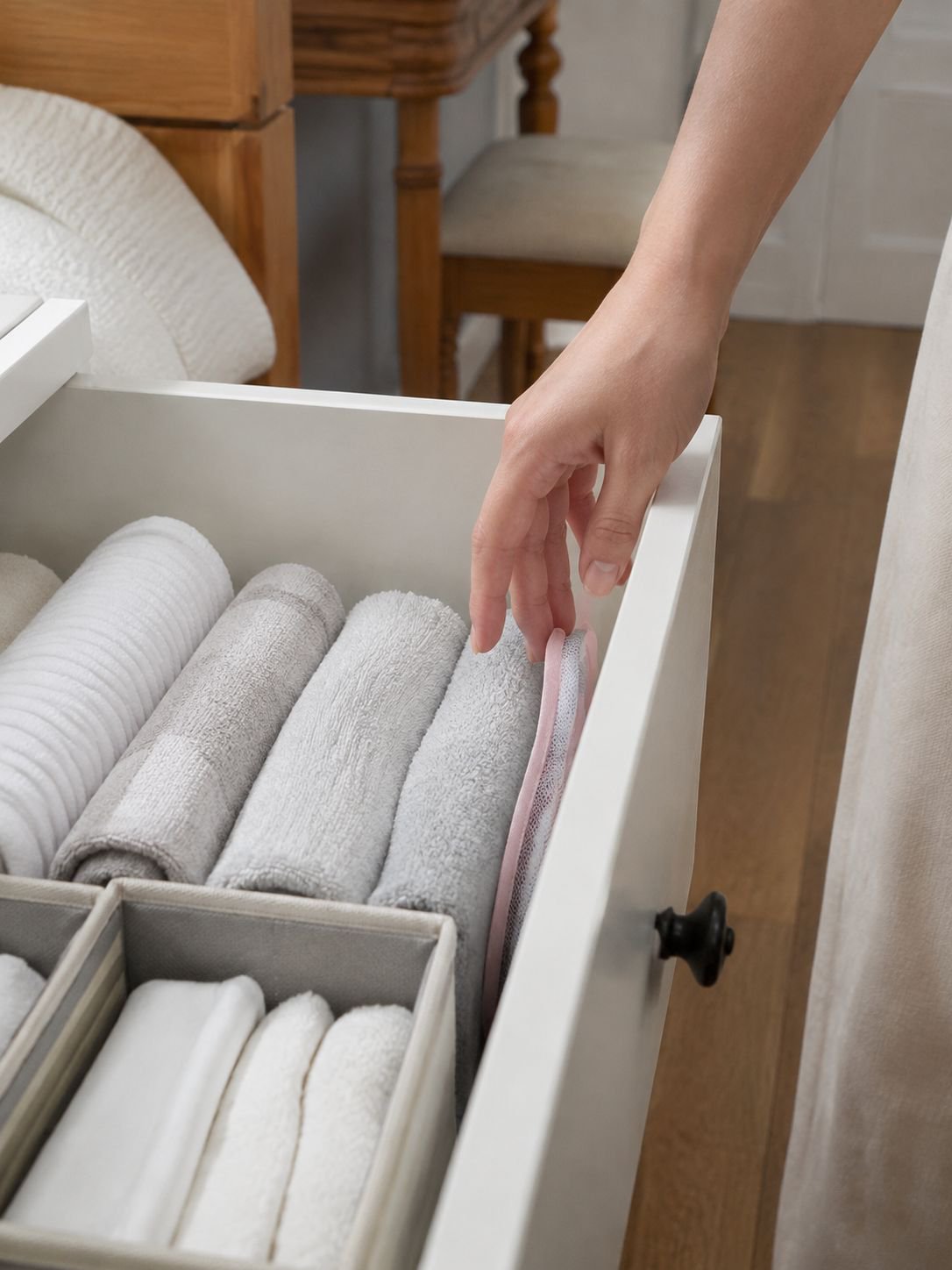 Durable mesh storage basket for air drying clothes