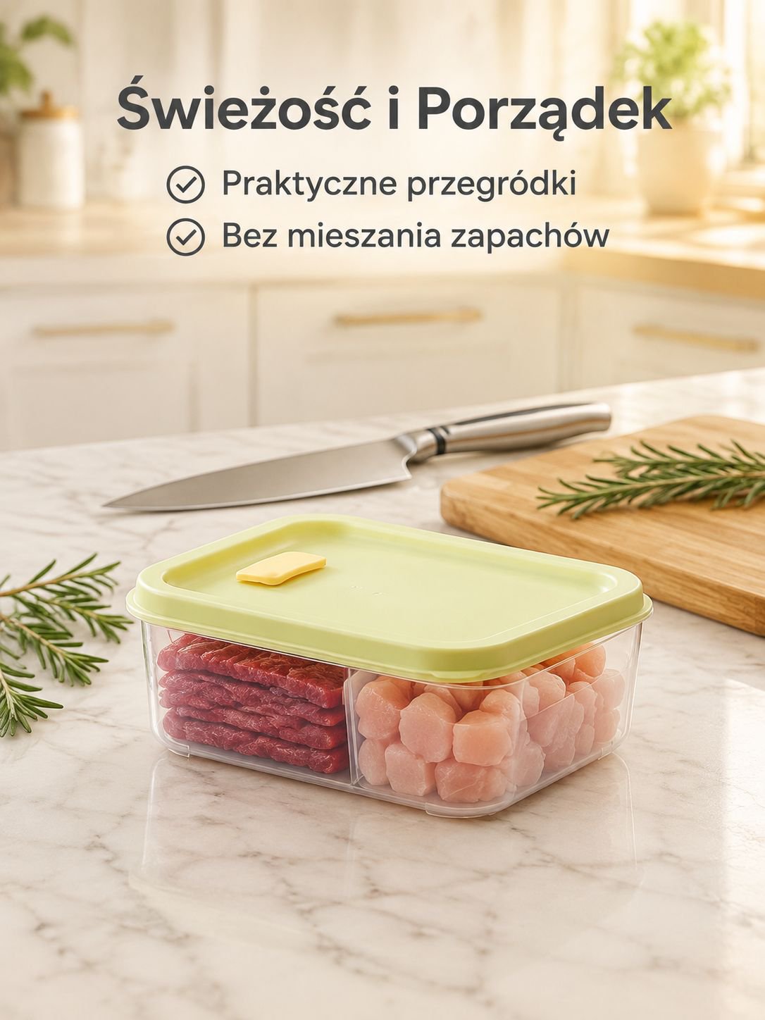 Pudełko z przegródkami do mrożonego mięsa do lodówki