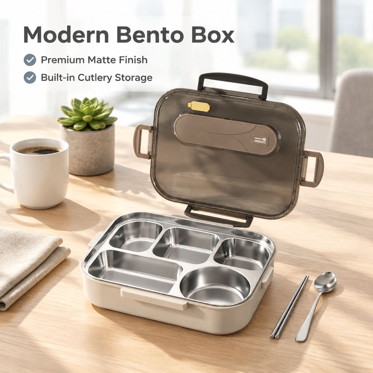 316 Stainless Steel 5-Compartment Lunch Box Large Capacity Bento Meal Container