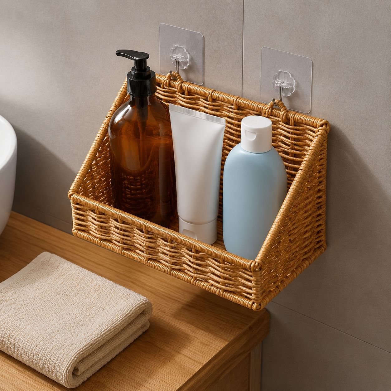 Bathroom storage solution for toiletries and towels