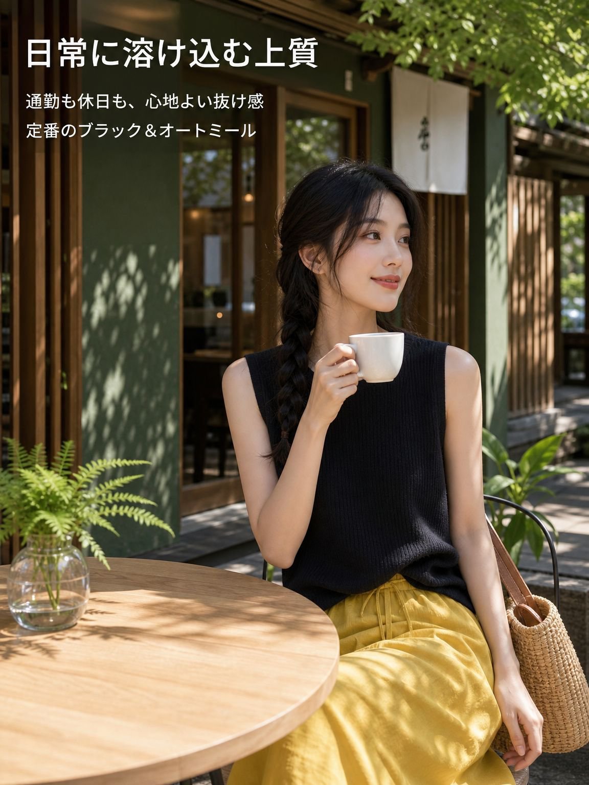 レディースアイスシルクニットノースリーブトップス正面写真