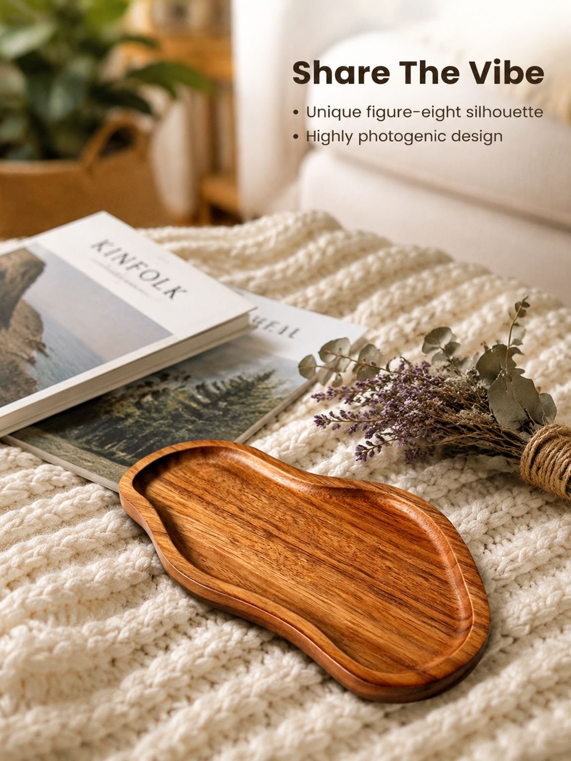 Peanut-shaped solid wood tray, acacia wood Japanese coffee and tea tray, wooden dessert, fruit, brea
