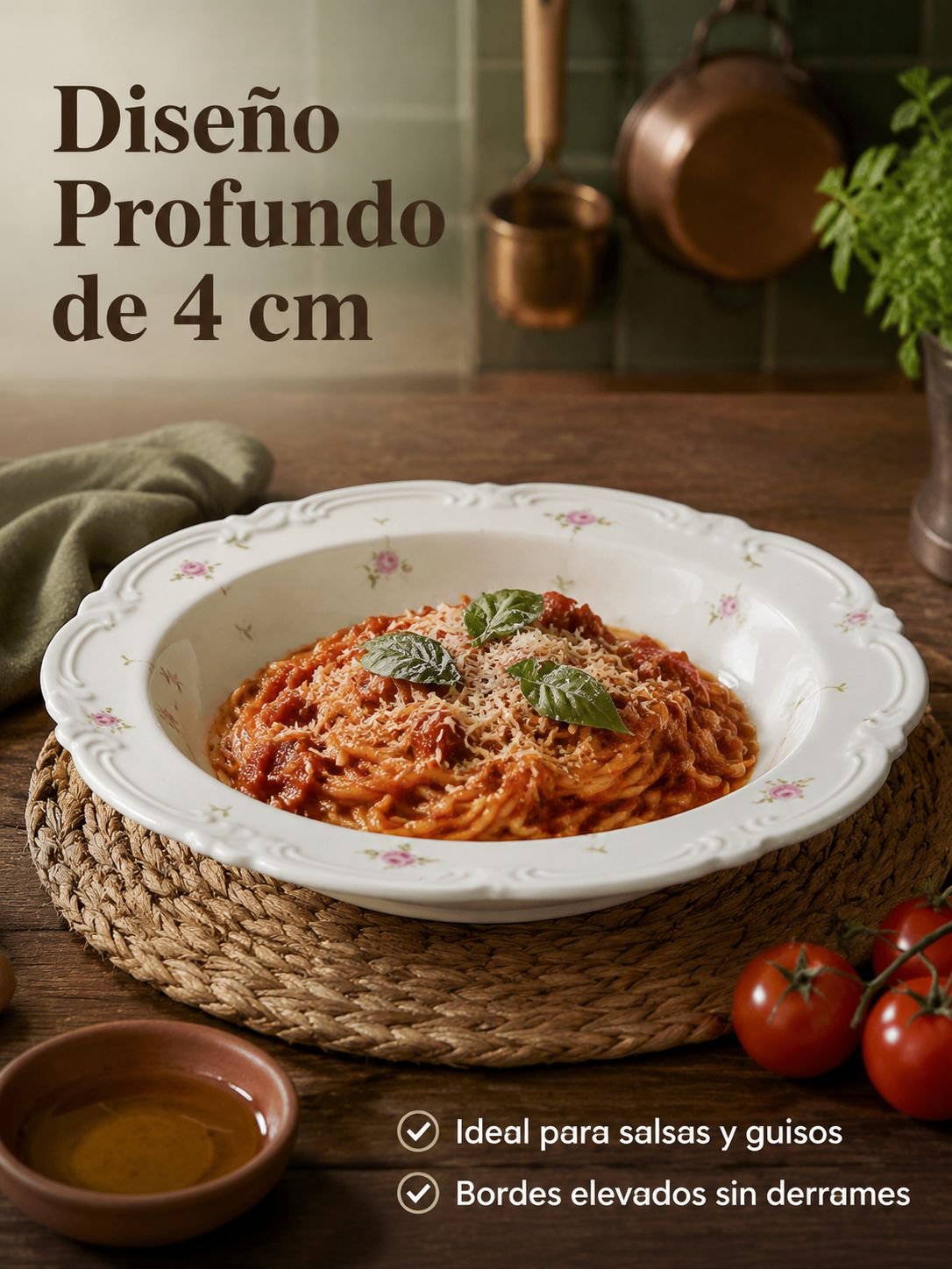 Plato de cerámica con relieve de rosa