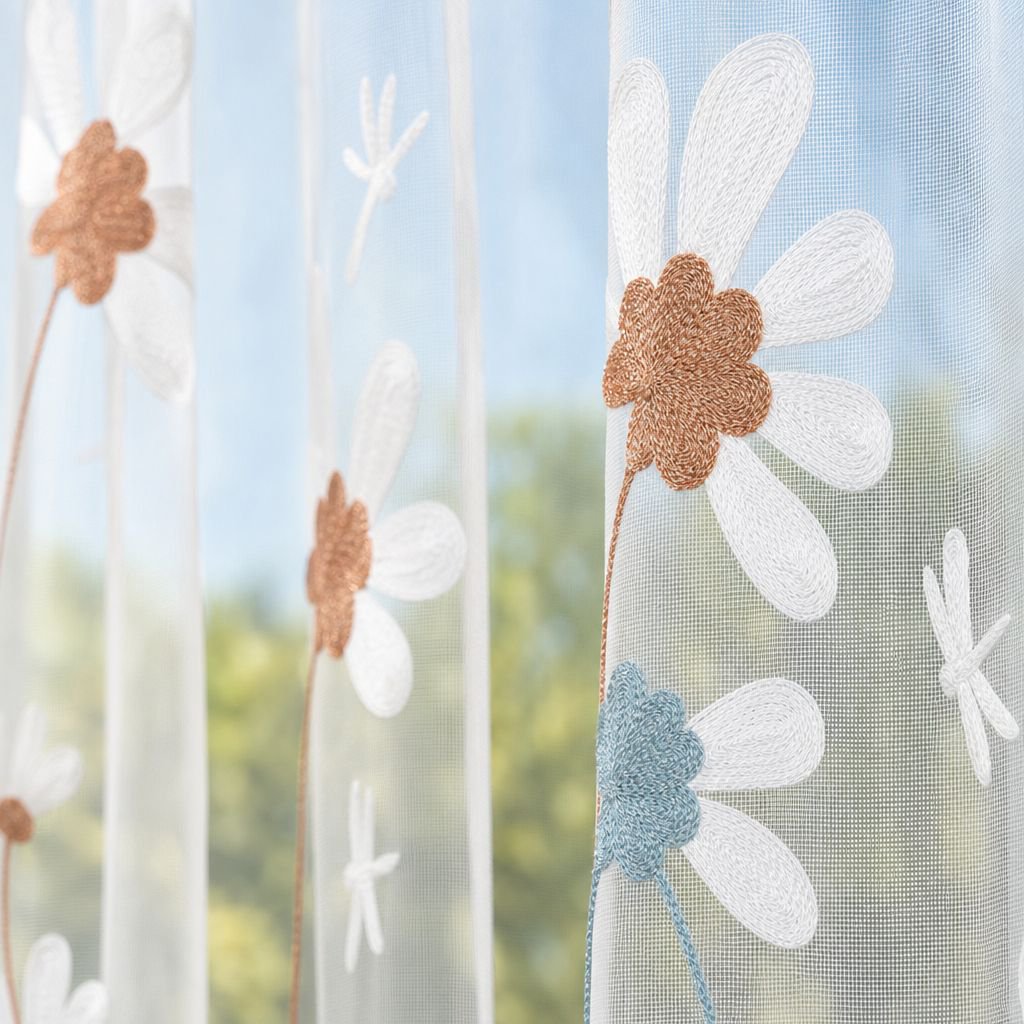 Wohnzimmerscheibe mit Chrysanthemenstickerei, moderner transparenter Vorhang