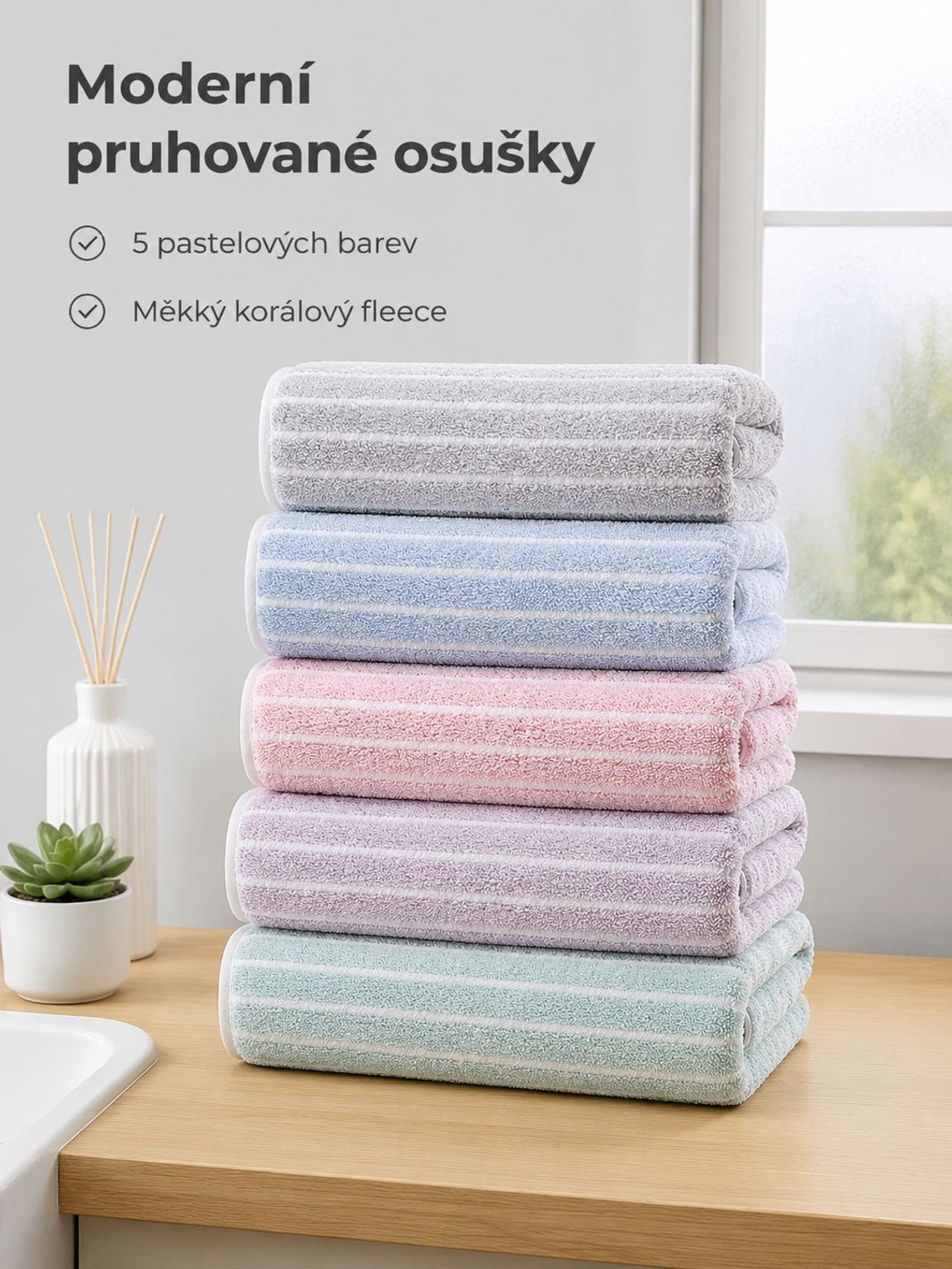 Přenosný pruhovaný korálový ručník na koupání