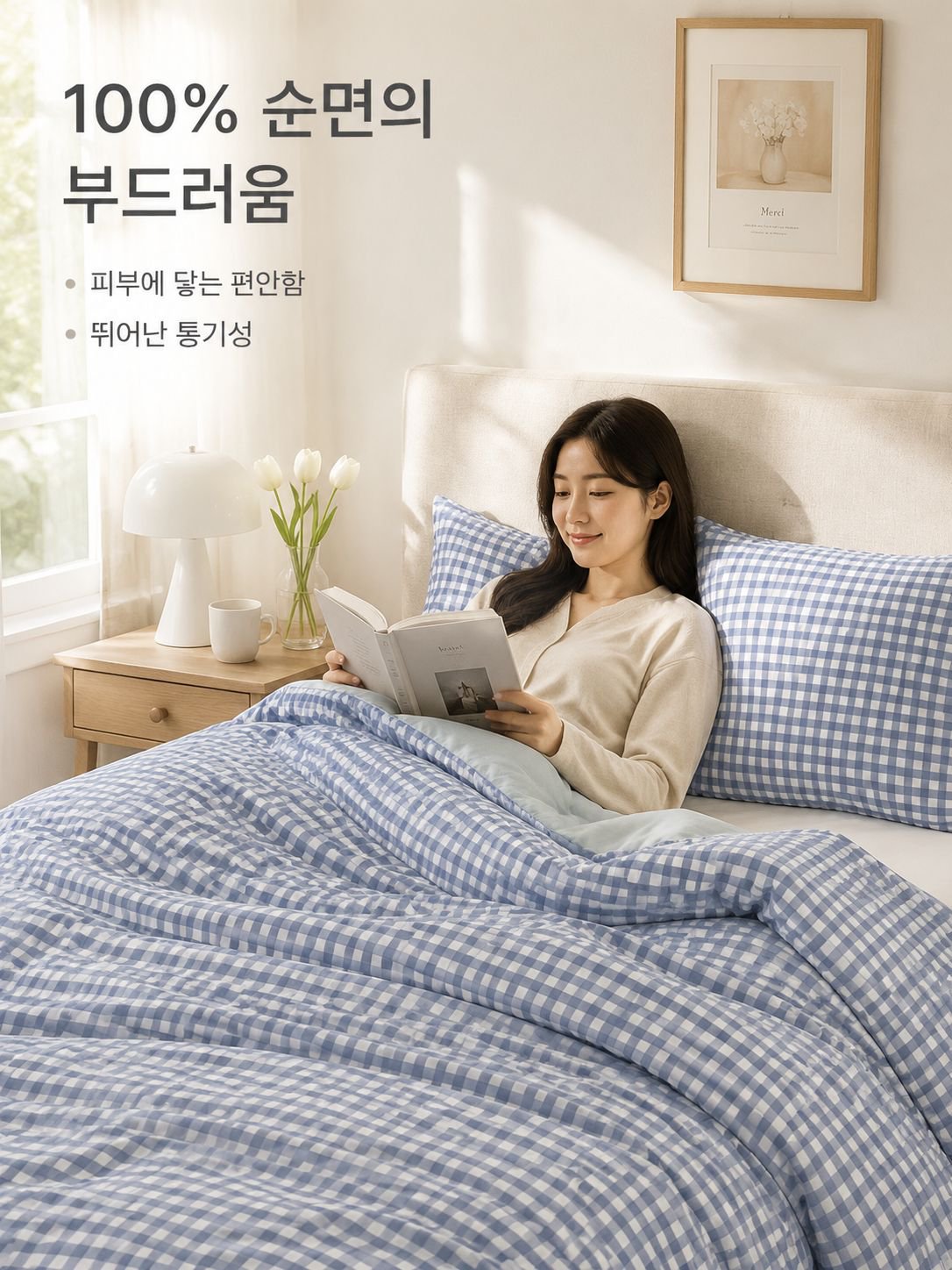 코튼 체크 패턴 침구 4종 세트