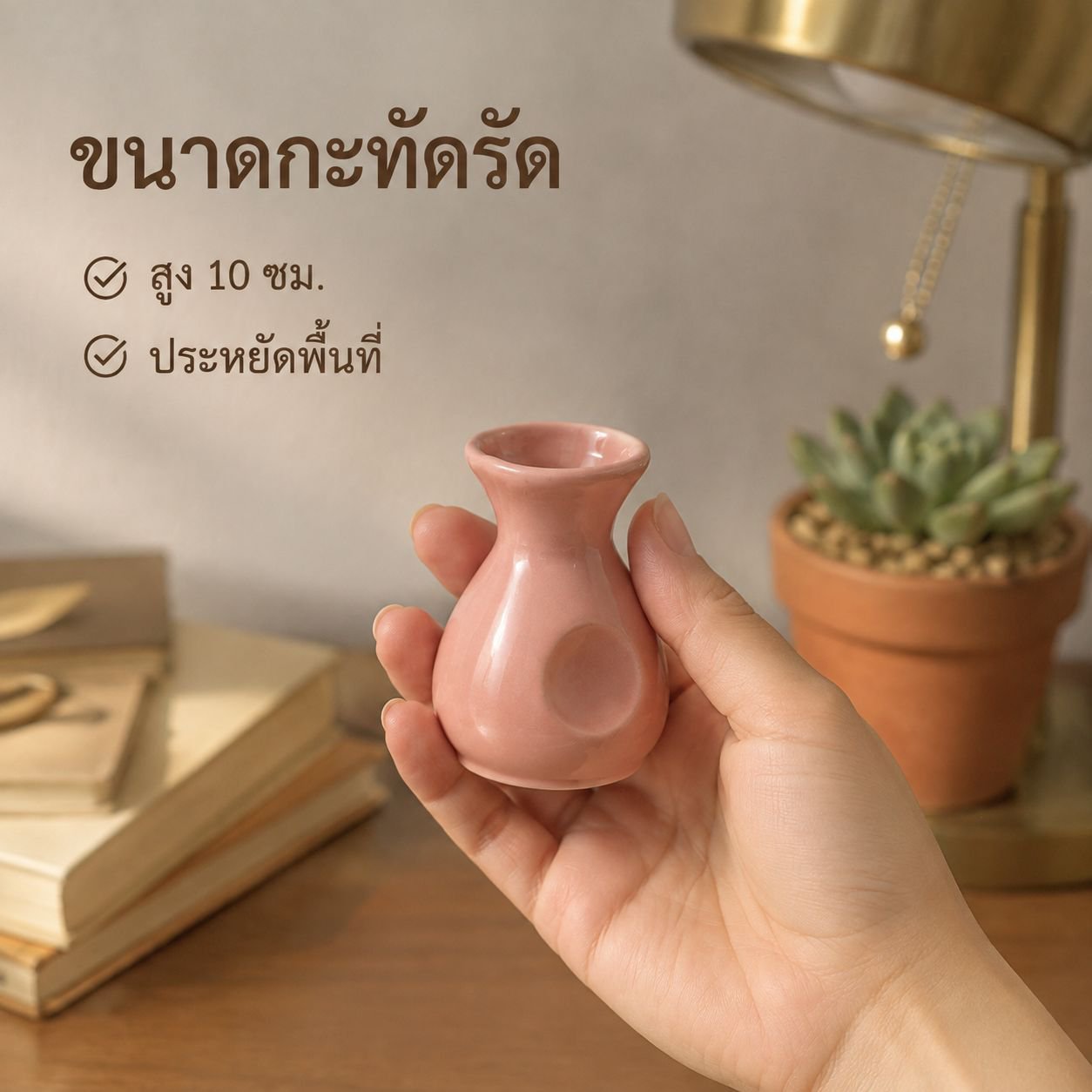 แจกันเซรามิกมินิพร้อมดอกไม้ปลอมสำหรับตกแต่งบ้าน