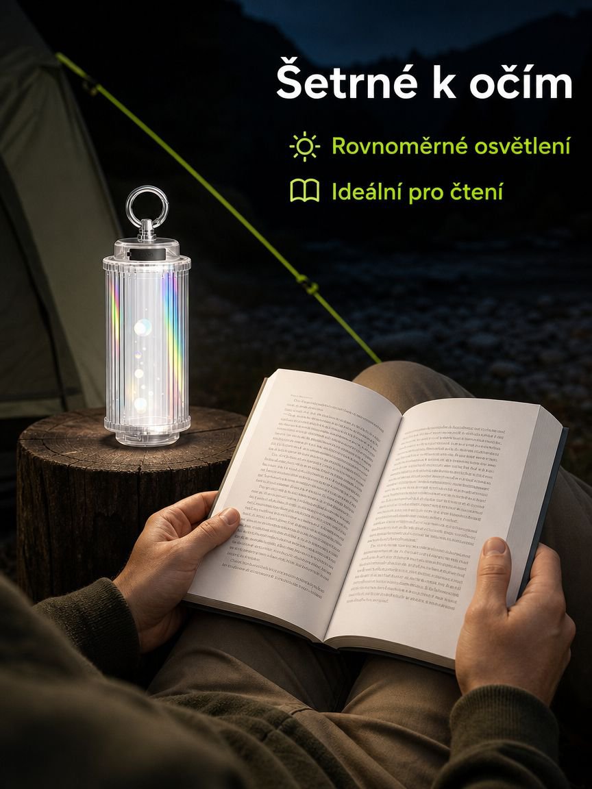 Moderní kempingová lampa s dlouhou výdrží baterie