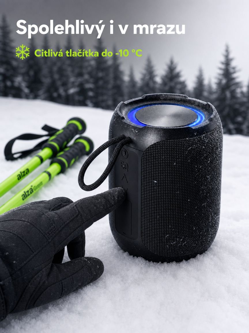 Přenosný vodotěsný Bluetooth reproduktor v černé barvě