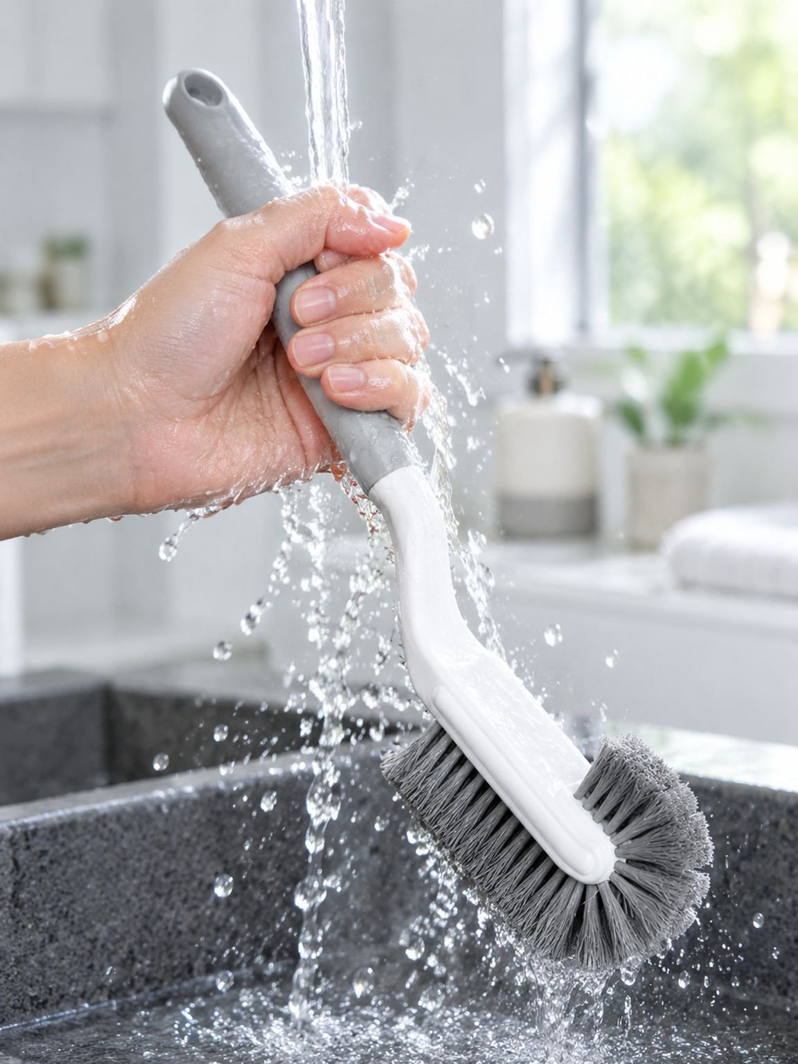 Shoe cleaning brush with a comfortable long handle