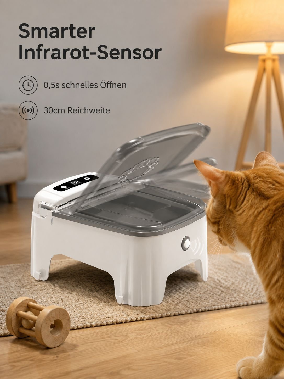 Automatischer Futterspender mit Sensor und Feuchtigkeitsschutz für Katzen und Hunde