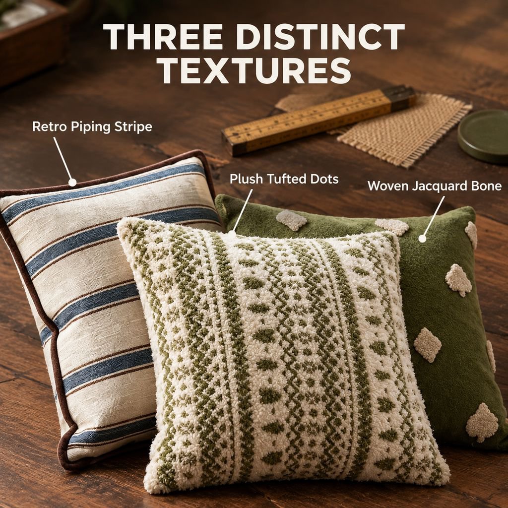 Retro Vintage Throw Pillow Case Bone Polka Dot Striped Couch Bed Cushion