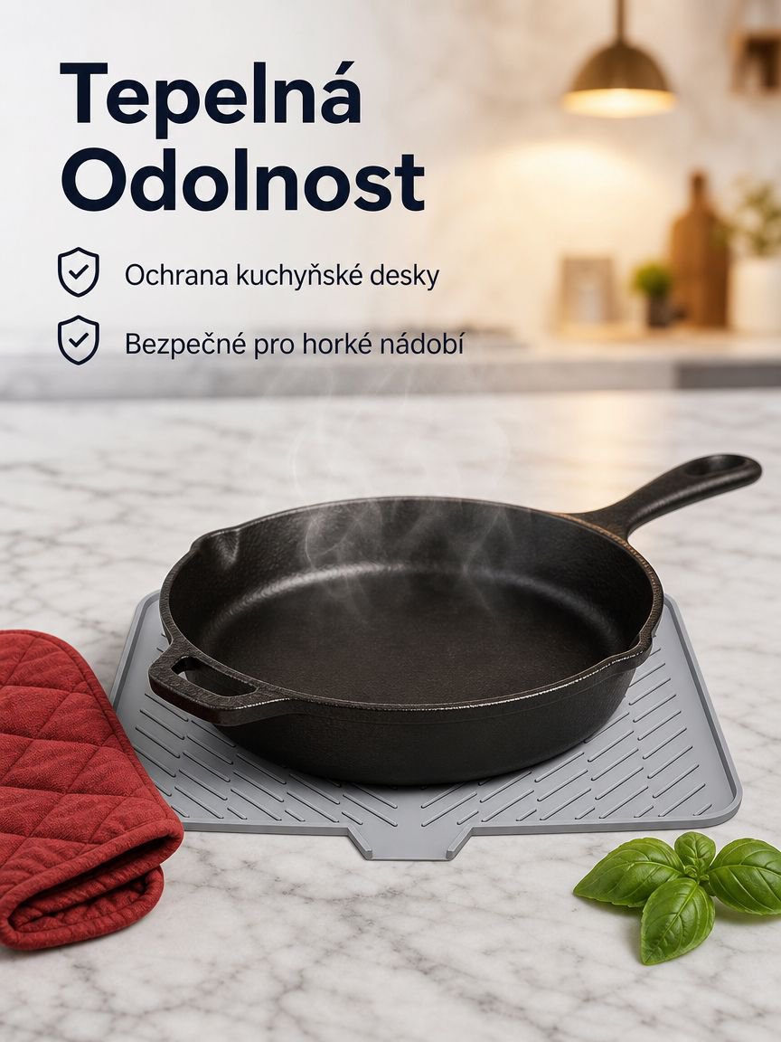 Silikonová protiskluzová podložka na nádobí do kuchyně, odolná vůči vysokým teplotám