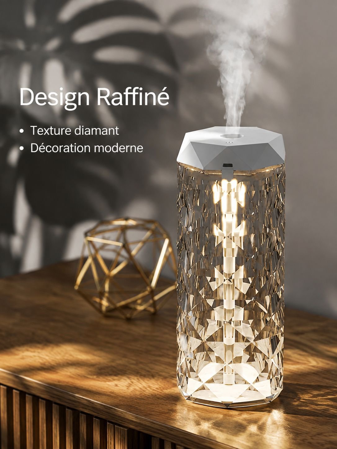 Humidificateur à lumière colorée pour chambre, bureau et bébé, silencieux, design cristal