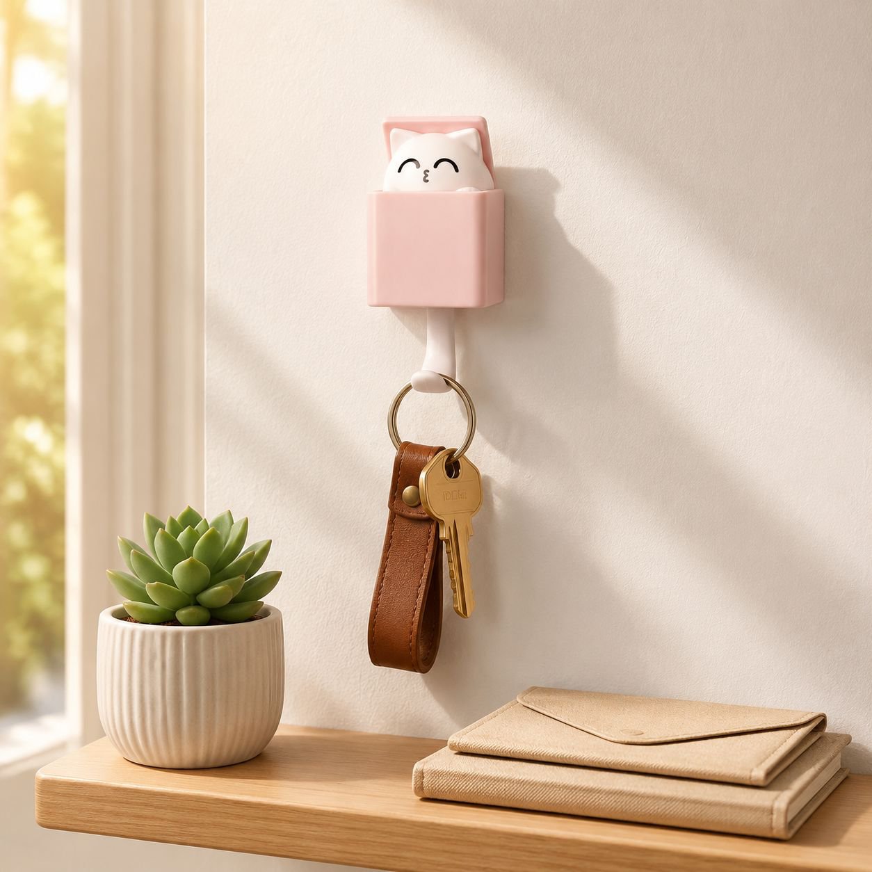 Lindo gancho para gato, gancho de pared telescópico, gancho de pared multiusos, adhesivo sin daños, 