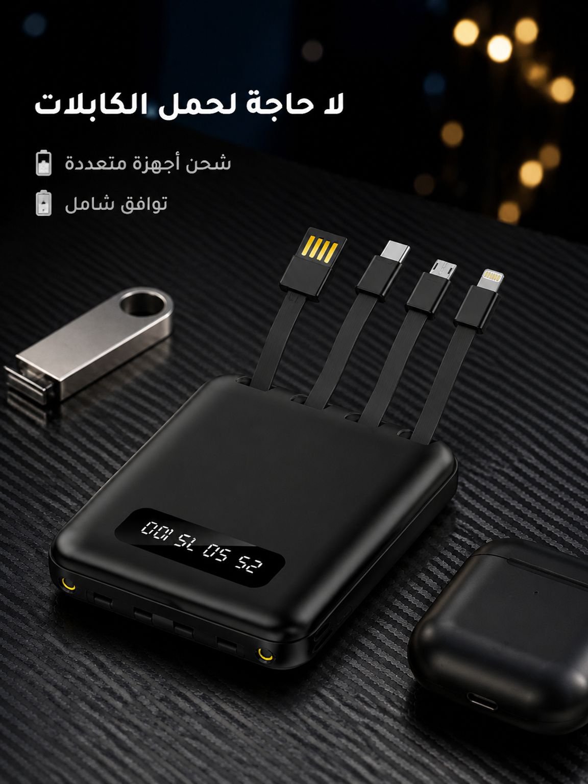 بنك الطاقة المحمول المزود بالكابلات بالطراز الجديد