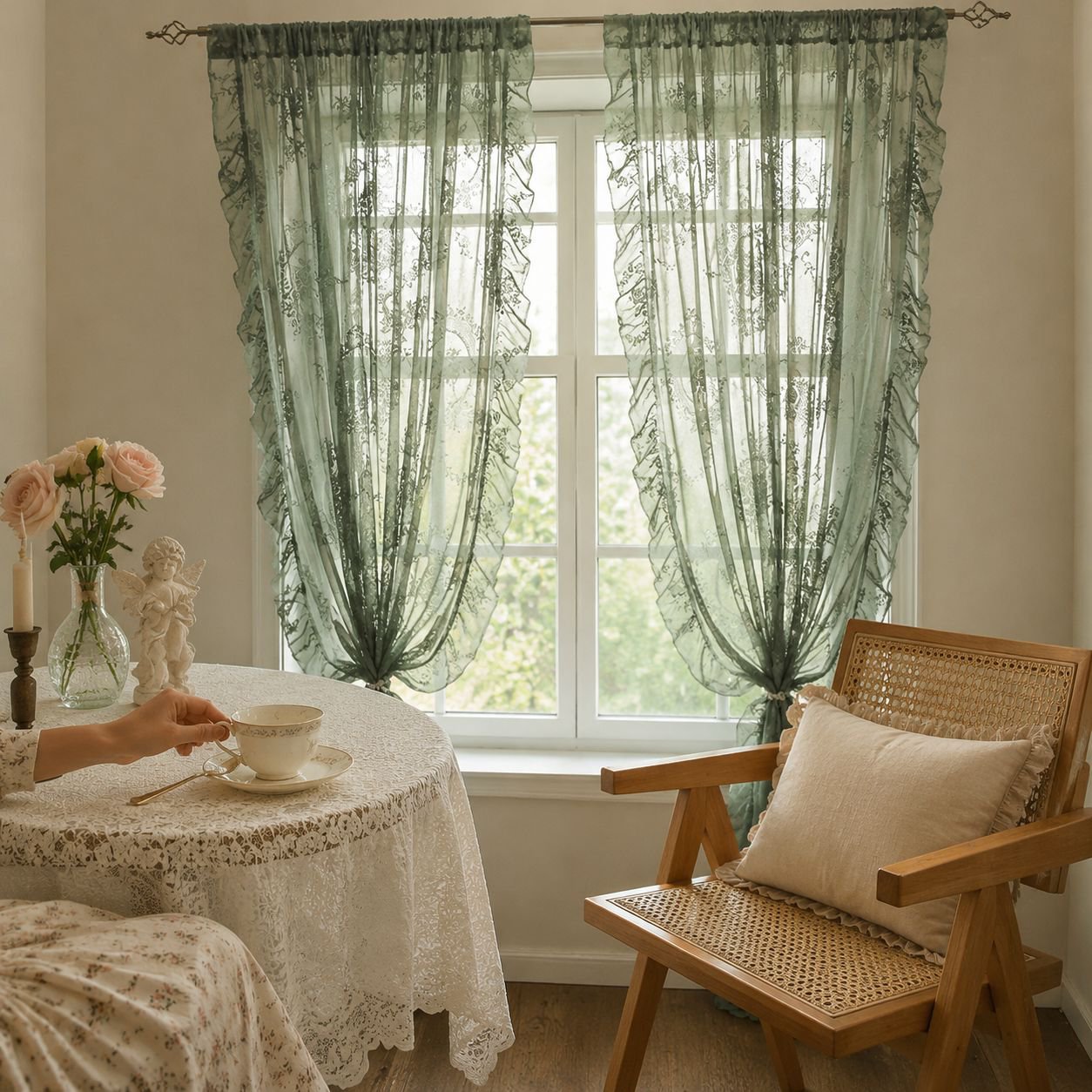 French country style lace curtains, sheer curtains, semi-blackout curtains for living room, bedroom,