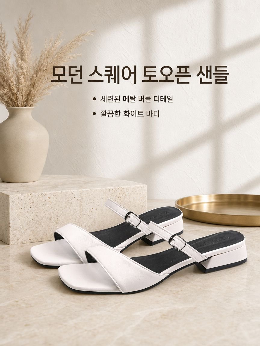 에스유니 여성 토오픈 스퀘어 버클 스트랩 샌들 힐 3cm 국내배송 사은품증정