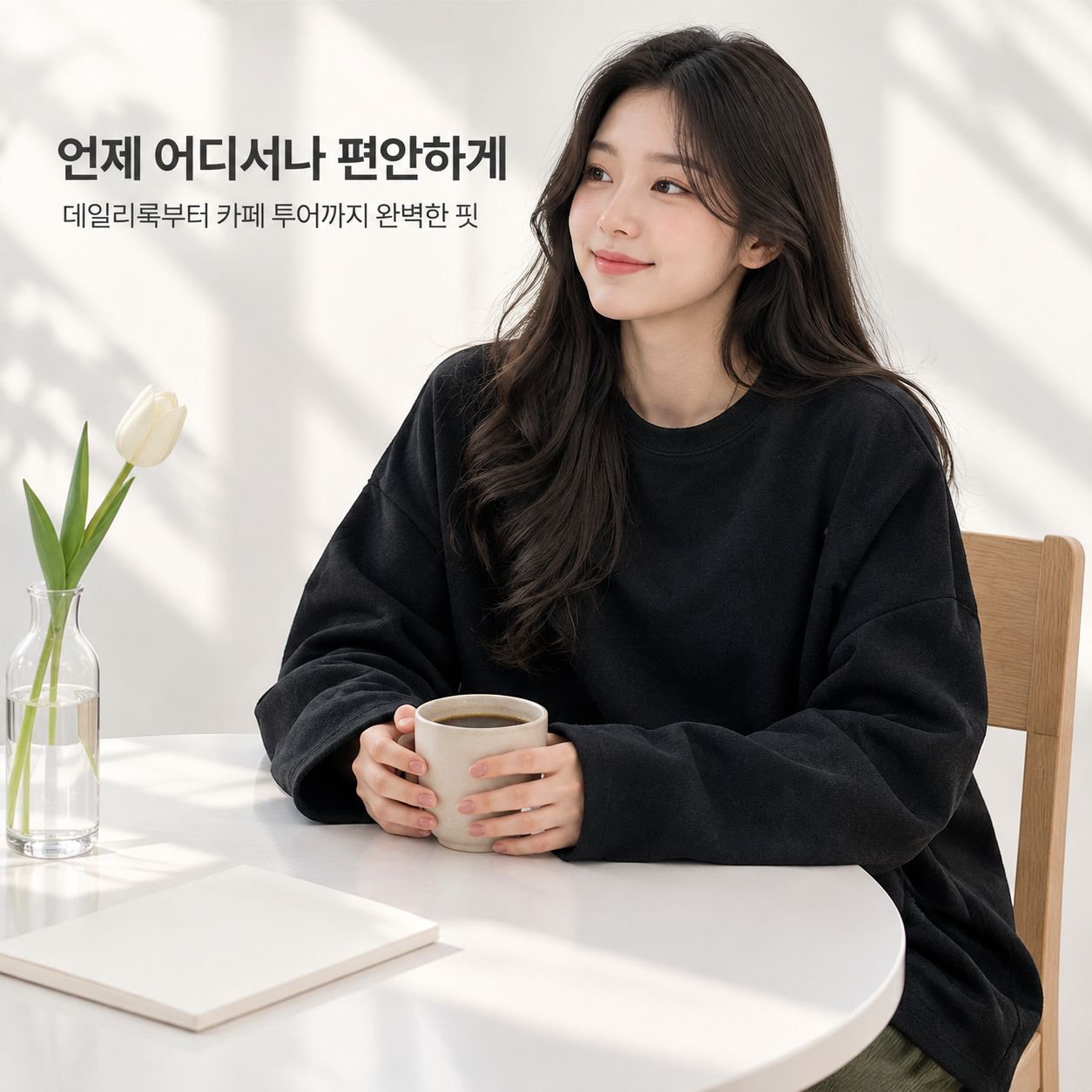 가을 트임 단색 긴팔 티셔츠 여성 패션 이너웨어 한류 스타일 학생 외출용 루즈핏 상의
