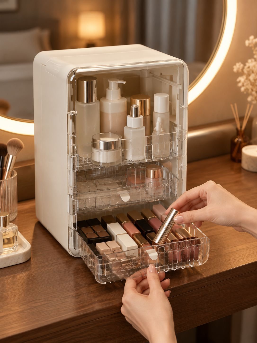 Platzsparende Make-up-Box für den Schminktisch