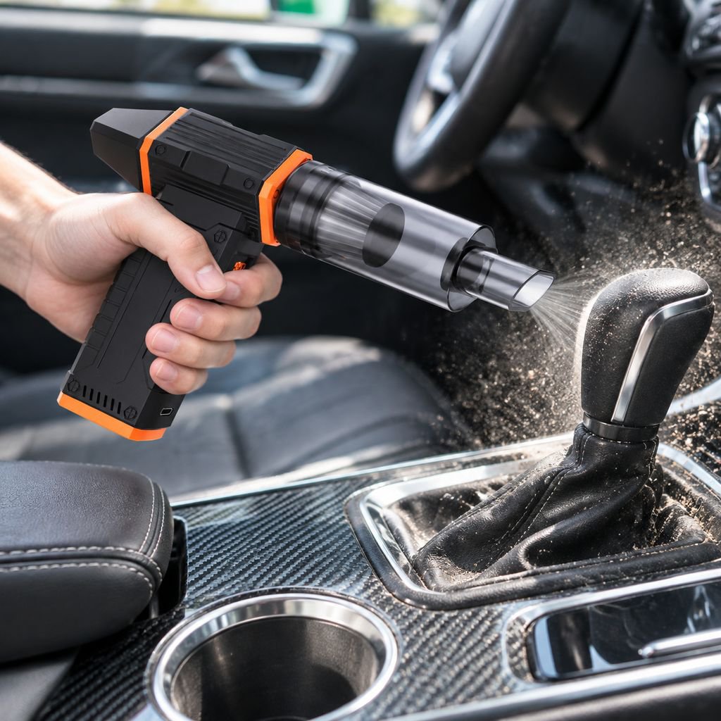 Portable cordless car vacuum cleaner with attachments