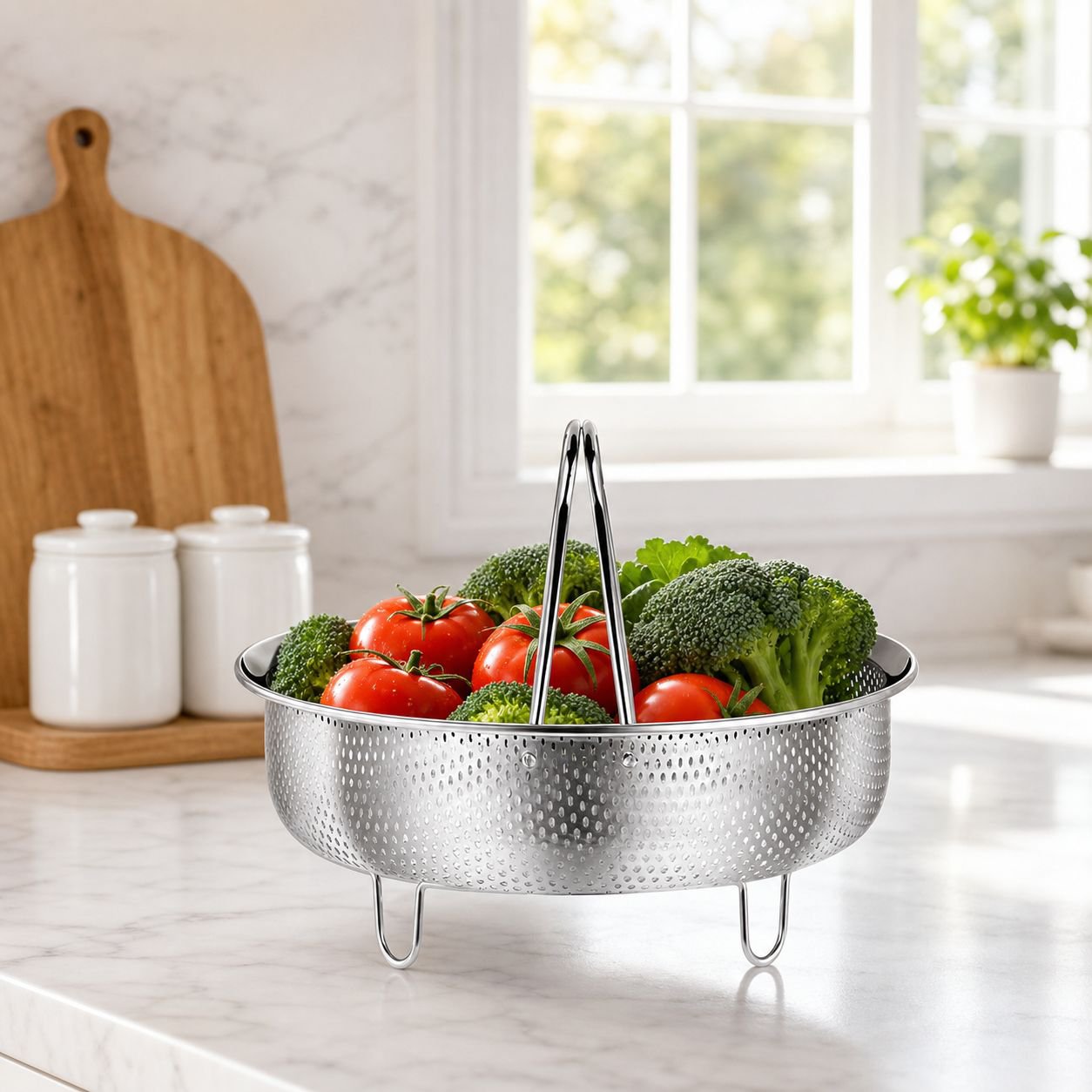 Cesta multifuncional para lavar y escurrir verduras con bandeja para vapor