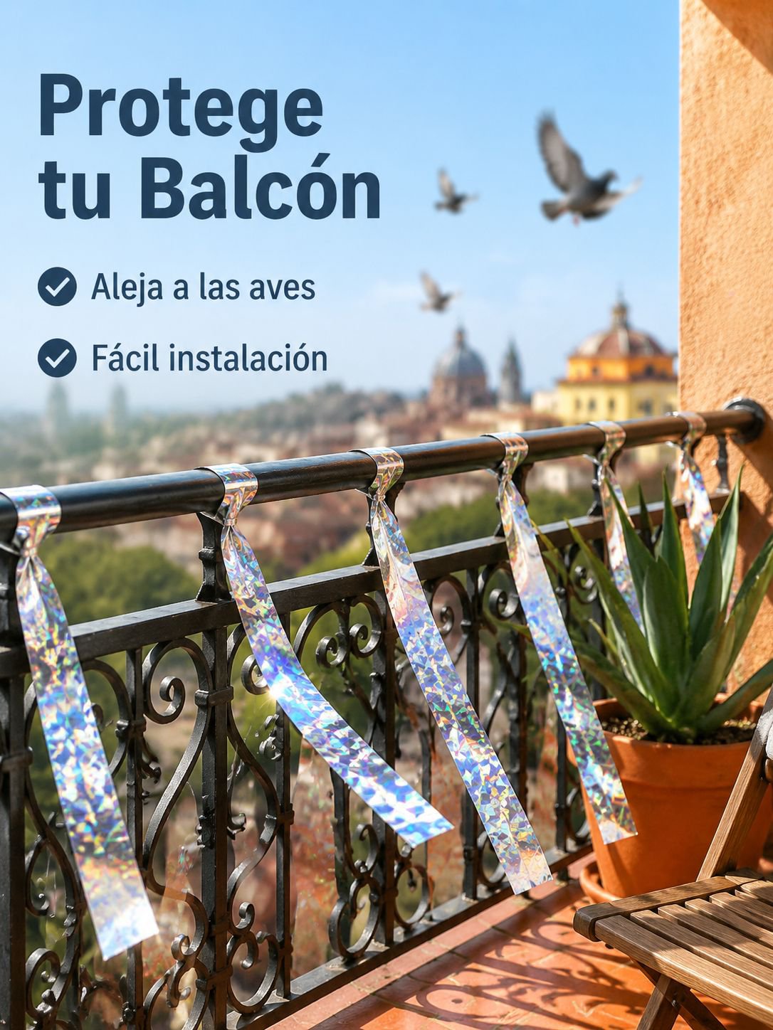 Cinta reflectante anti-pájaros para huertos y balcones, tiras láser repelentes de aves