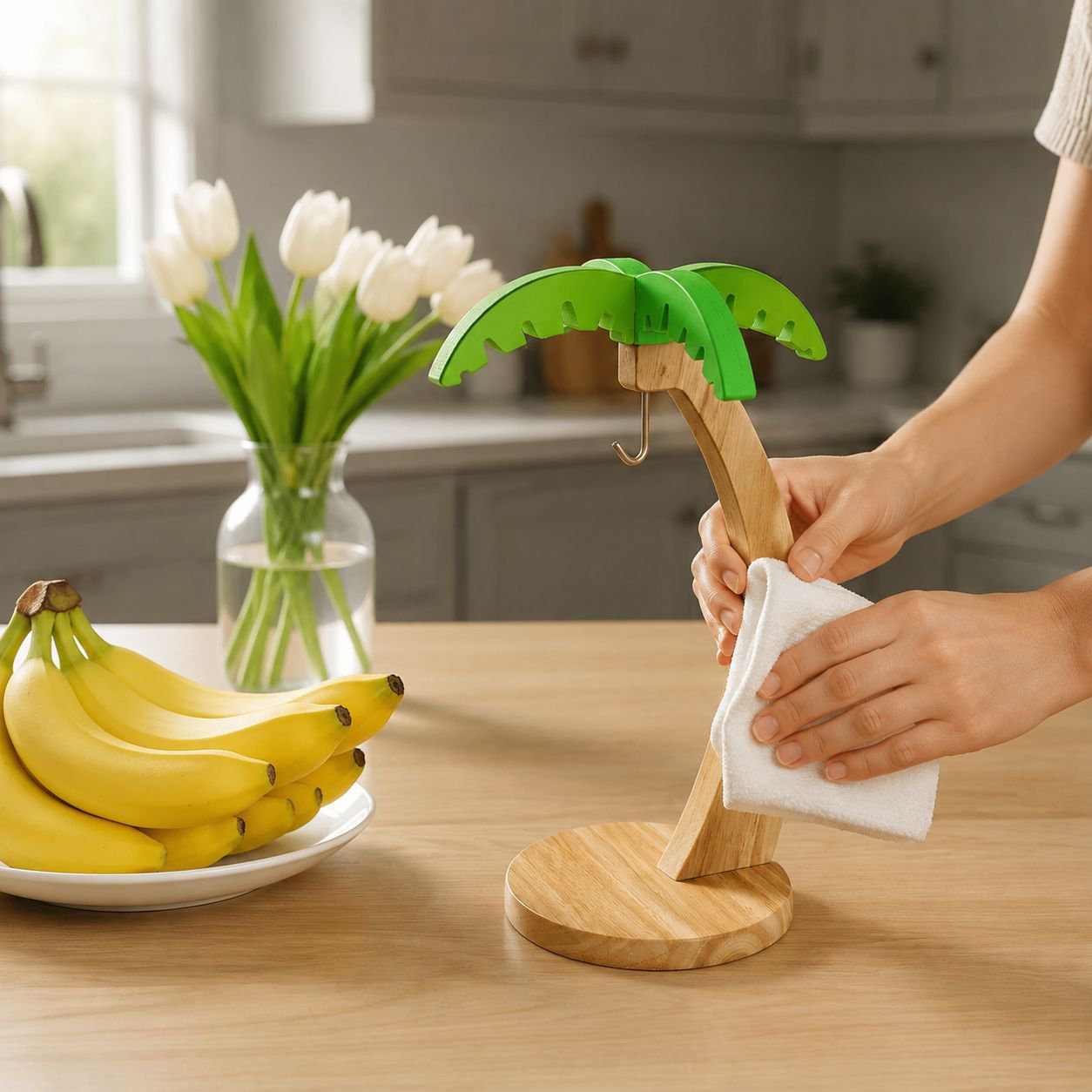 Home desktop solid wood fruit storage basket