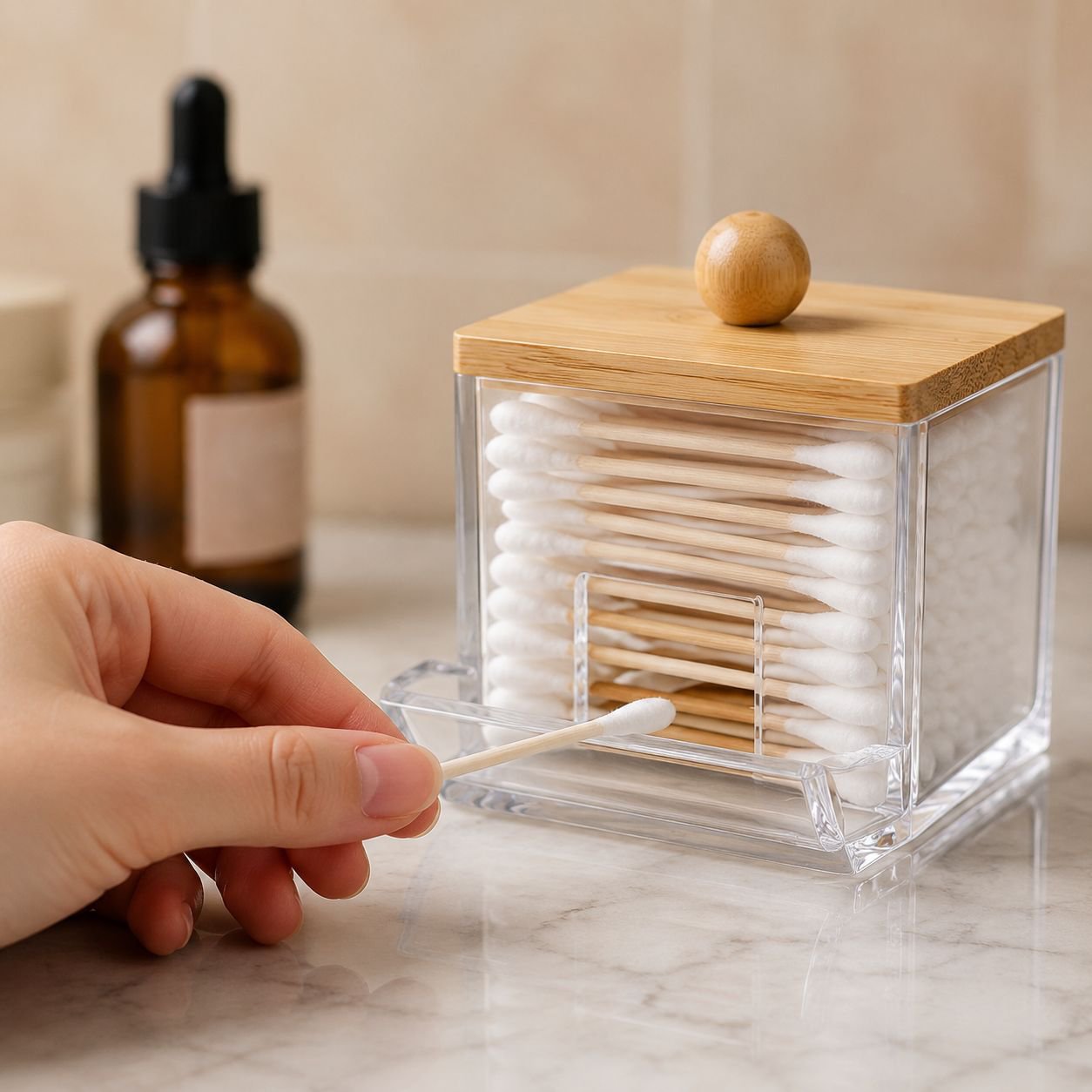 Acrylic Transparent Portable Cotton Puff Storage Box