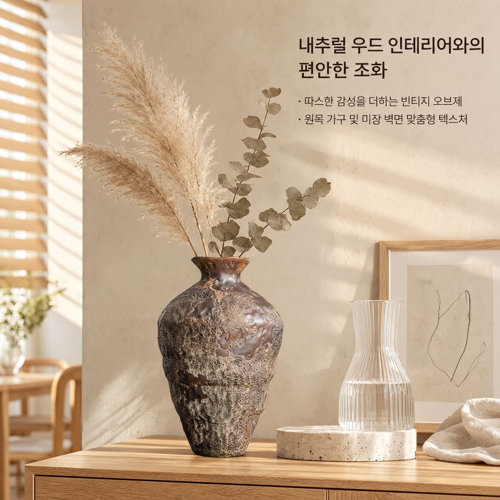 경덕진 빈티지 도자기 화병 와비사비 젠 스타일 드라이플라워 토기 인테리어 오브제