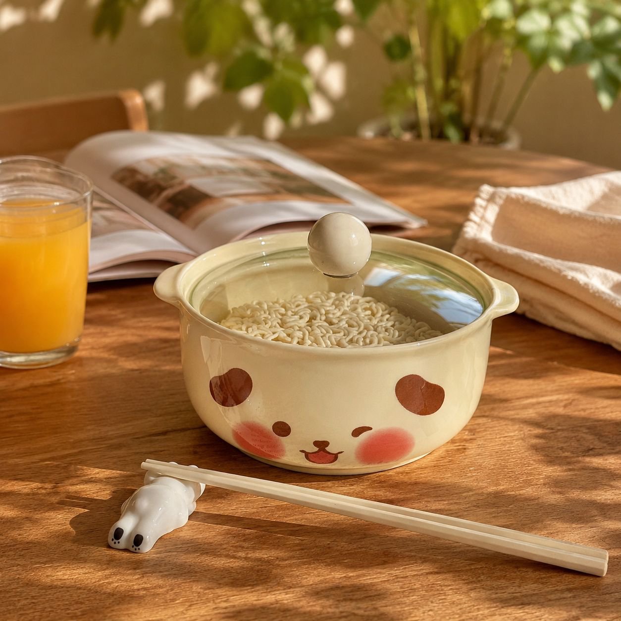 High-value cartoon ceramic instant noodle bowl with lid tableware cute high-temperature underglaze c