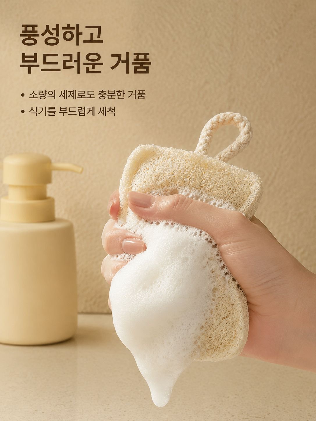 주방 싱크대에서 사용하는 목장면 수세미