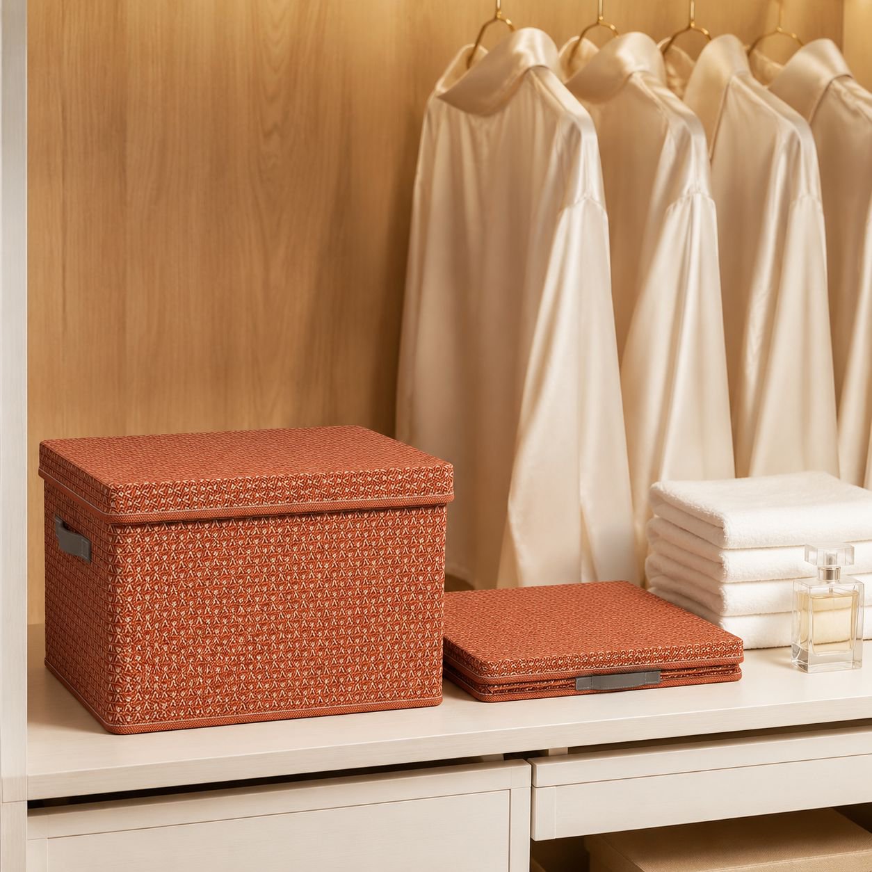 Boîte de rangement pliable avec couvercle pour pantalons et couettes