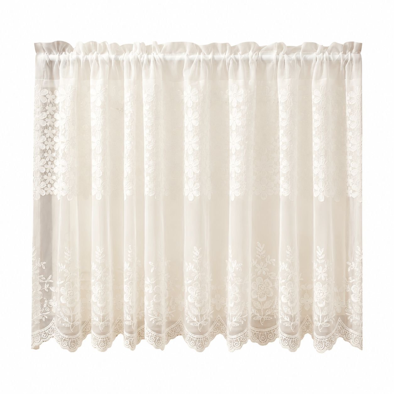 Embroidered Lace Floral Edge Coffee Short Half Curtain