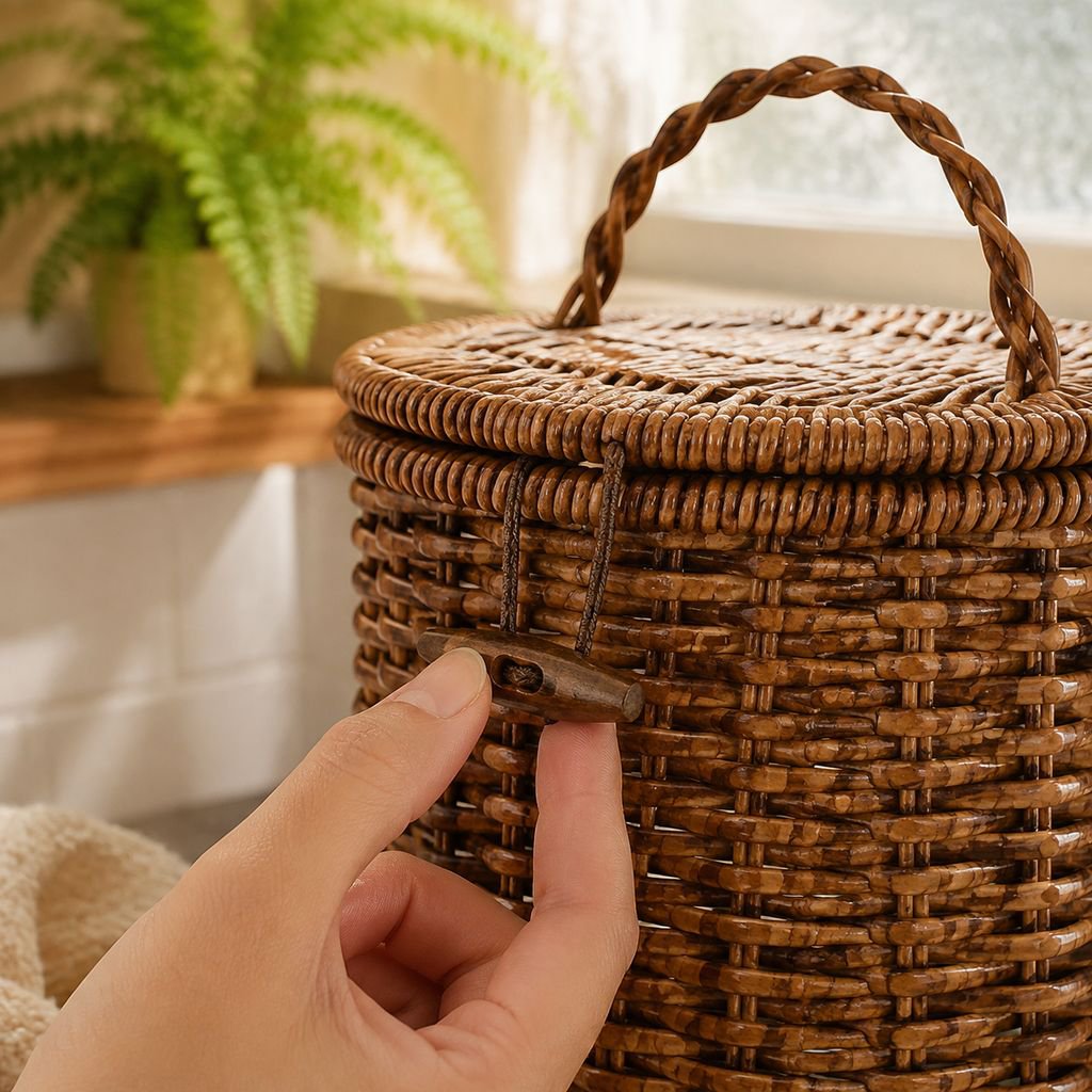 Compact rattan-style organizer for small spaces